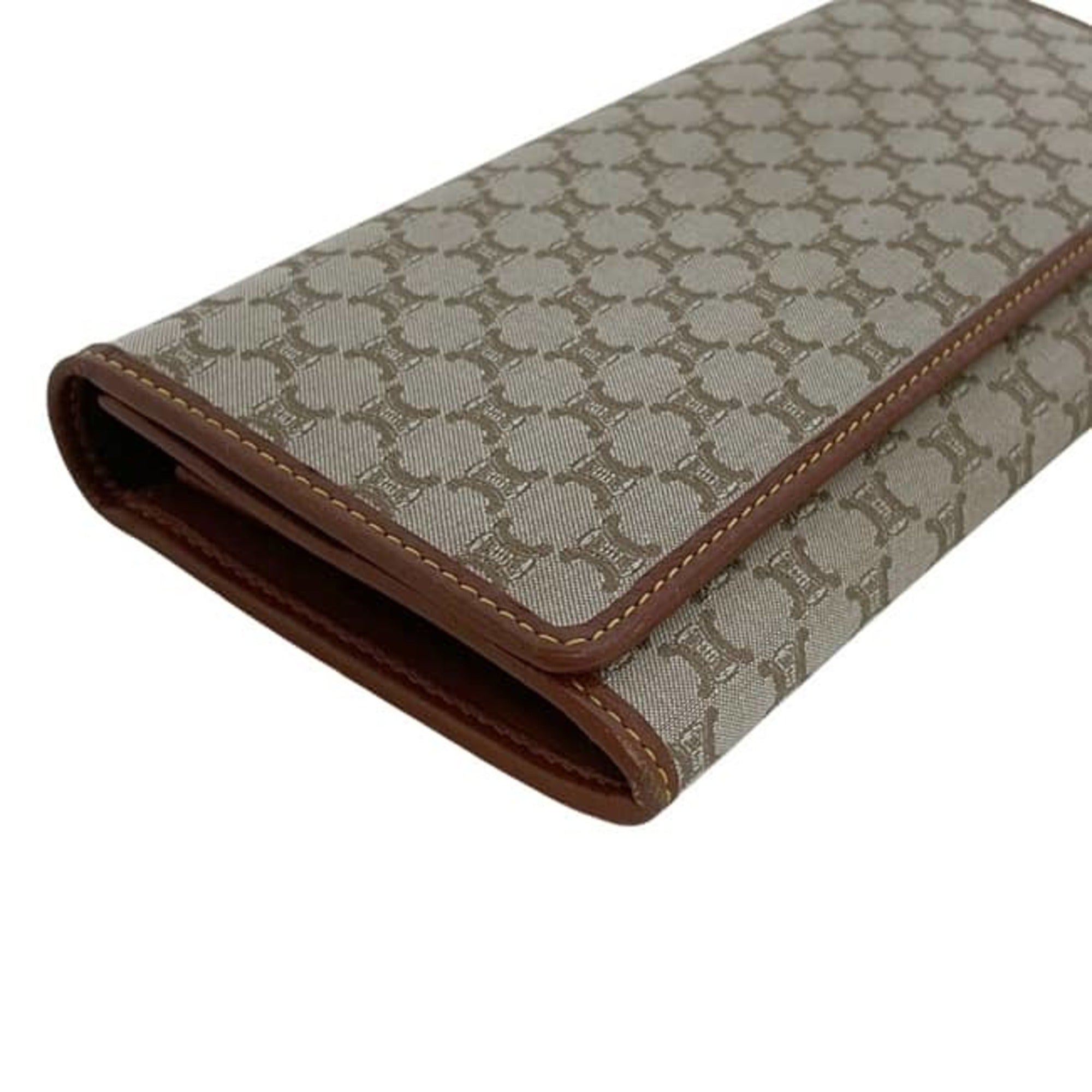 Celine Beige Brown Nylon Leather Long Wallet (Bi-Fold) (Pre-Owned)