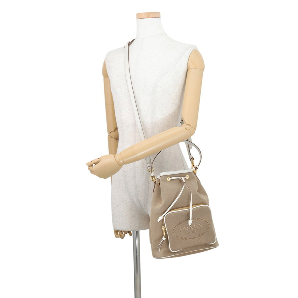 Prada Brown White Canvas Leather Handbag (Pre-Owned)