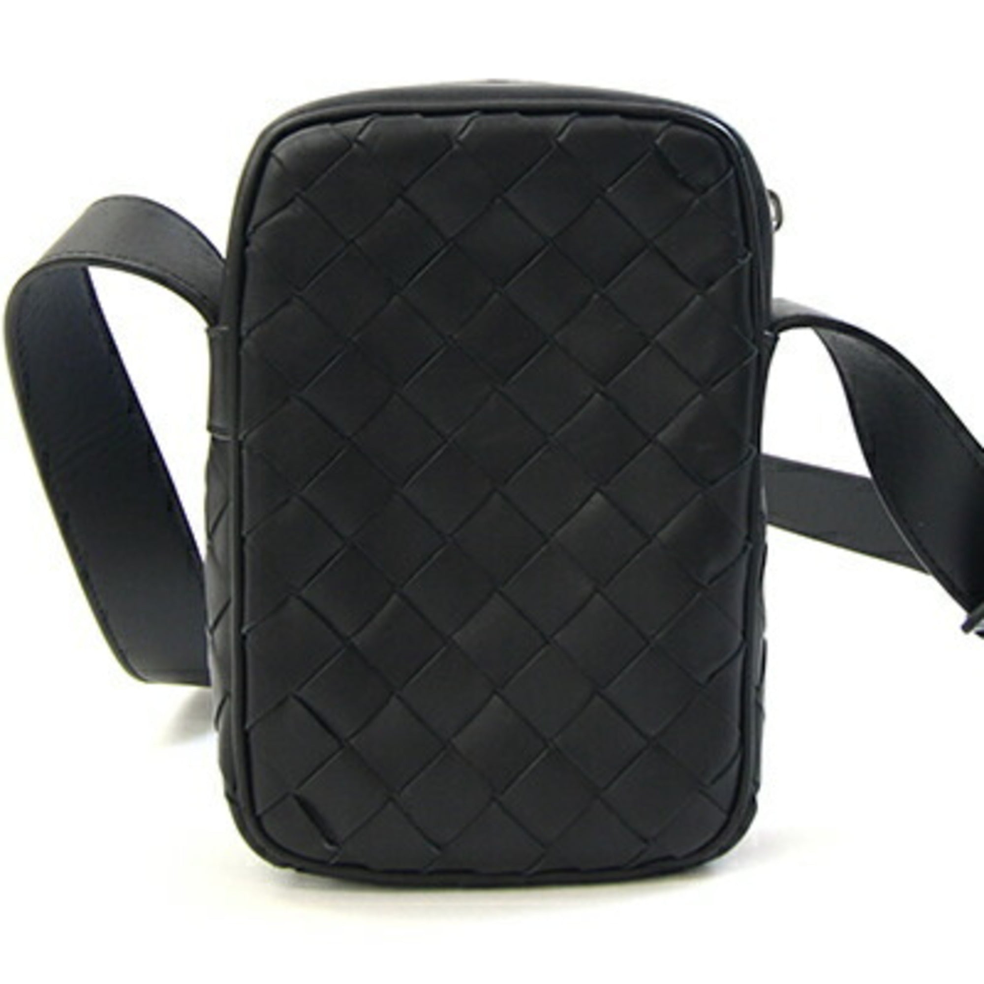 Bottega Veneta Intrecciato Black Leather Pochette Shoulder Bag (Pre-Owned)