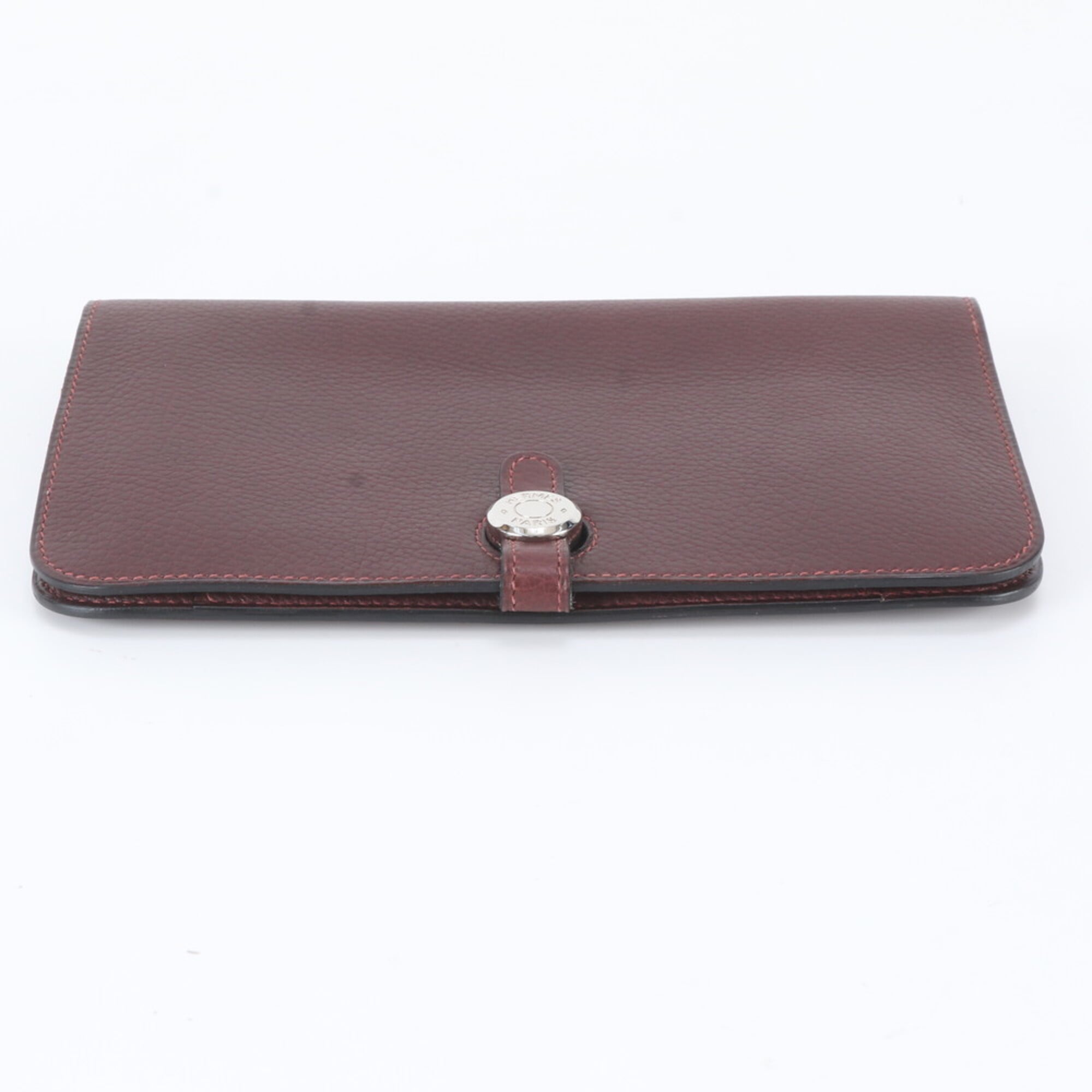 Hermes Red Color Wine Leather Long Wallet (Bi-Fold) (Pre-Owned)