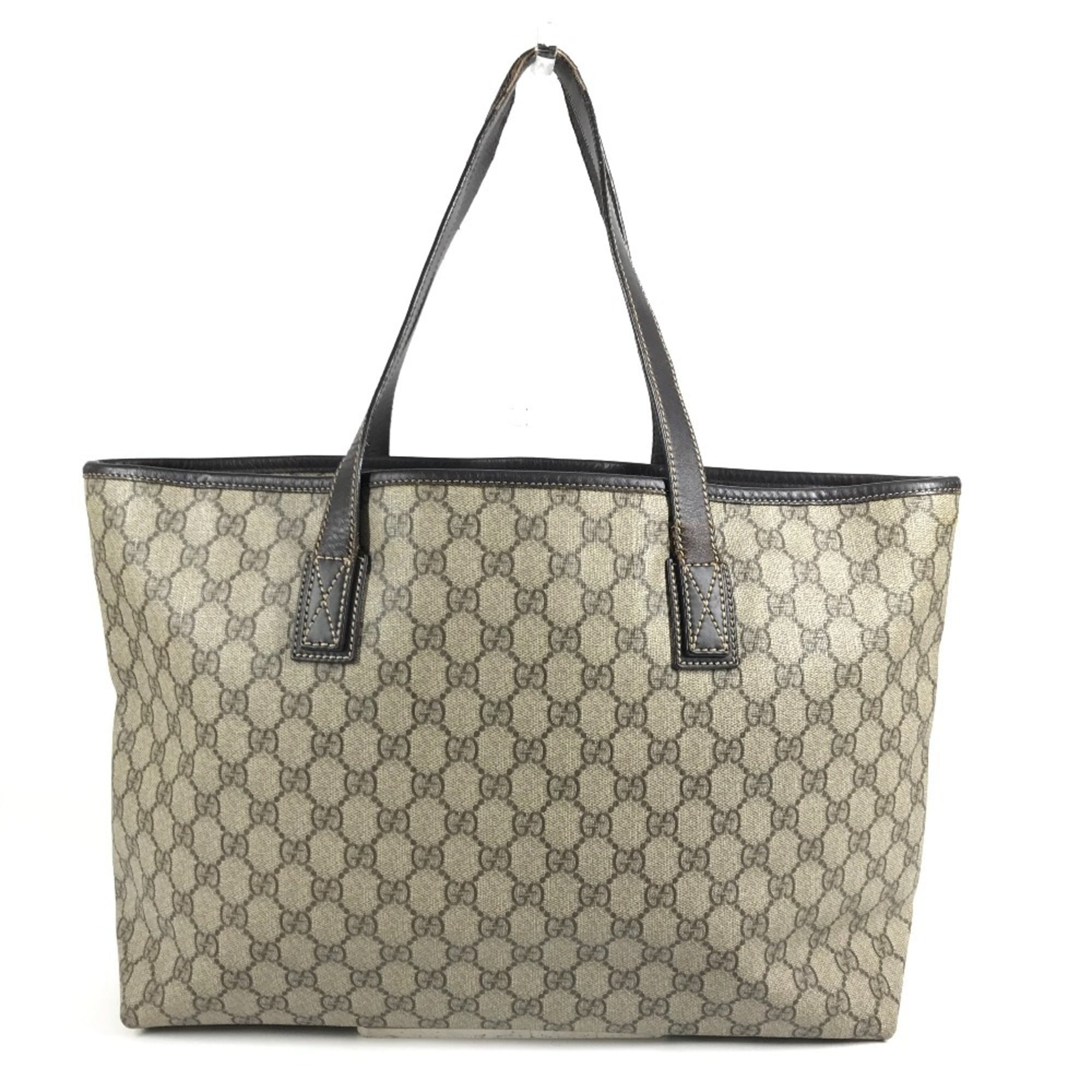 Gucci Beige Dark Brown Gg Supreme Leather Shoulder Bag Tote Bag (Pre-Owned)