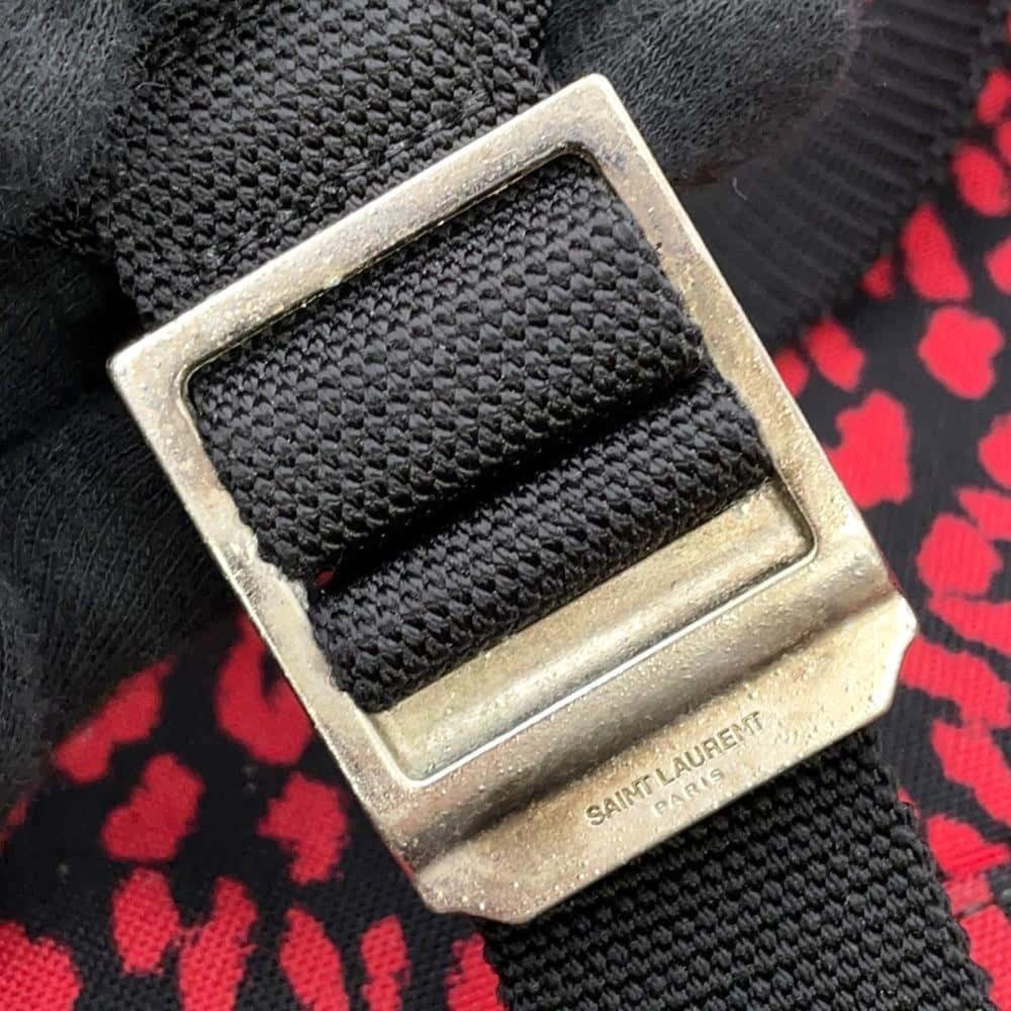 Saint Laurent Black Red Color Canvas Leather Backpack (Pre-Owned)
