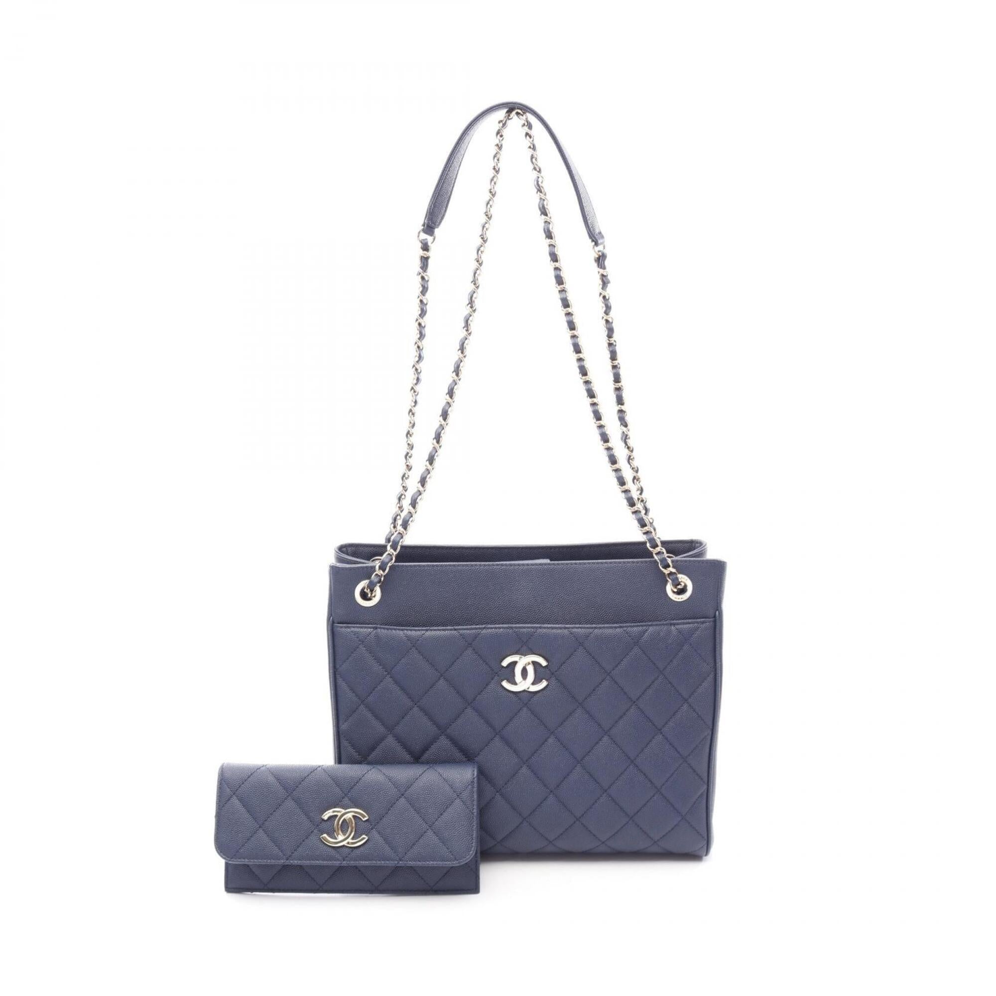Chanel Navy Grained Calfskin Handbag Shoulder Bag (Pre-Owned)