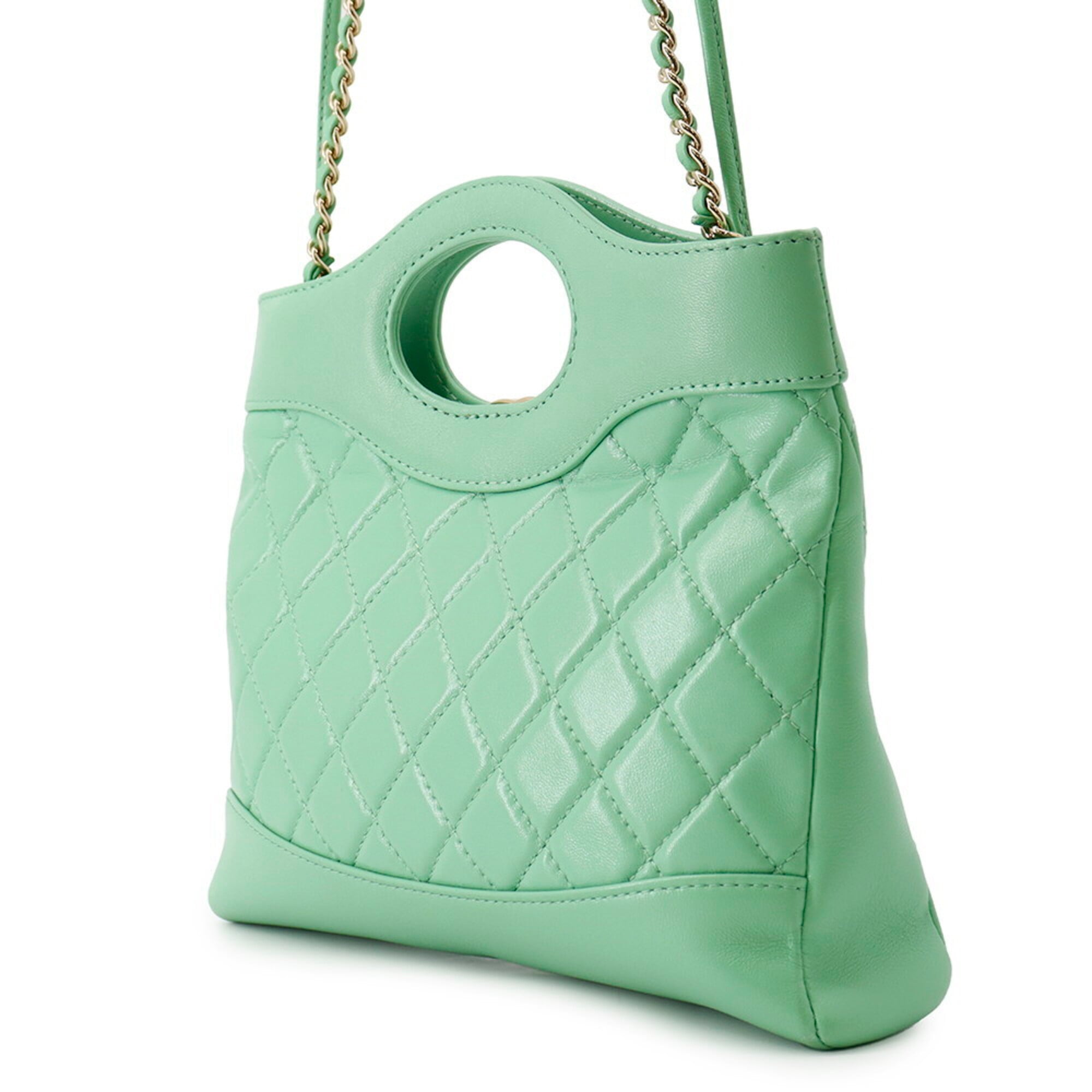 Chanel Matelasse Light Green Leather Handbag Shoulder Bag (Pre-Owned)