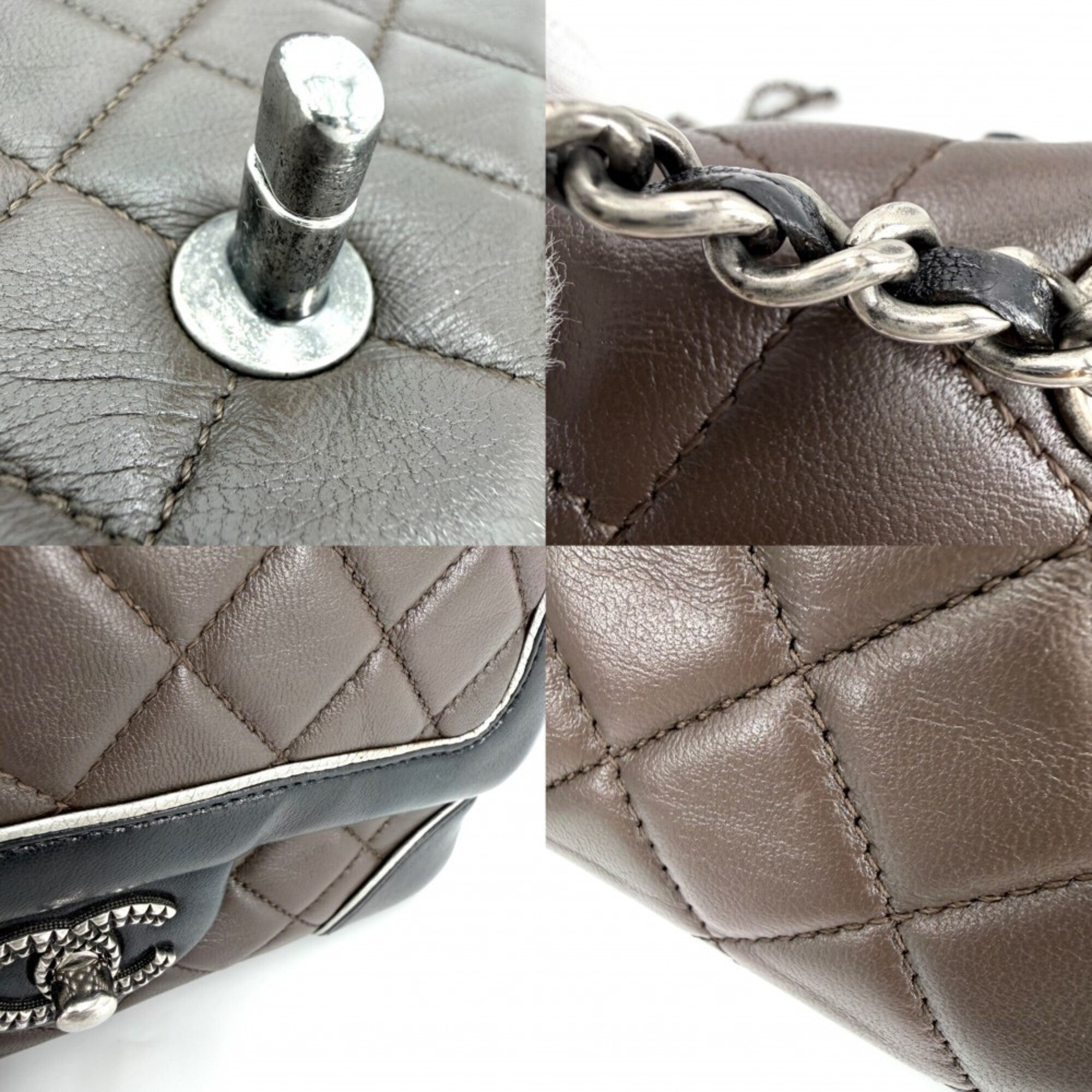 Chanel Black Brown White Leather Shoulder Bag (Pre-Owned)