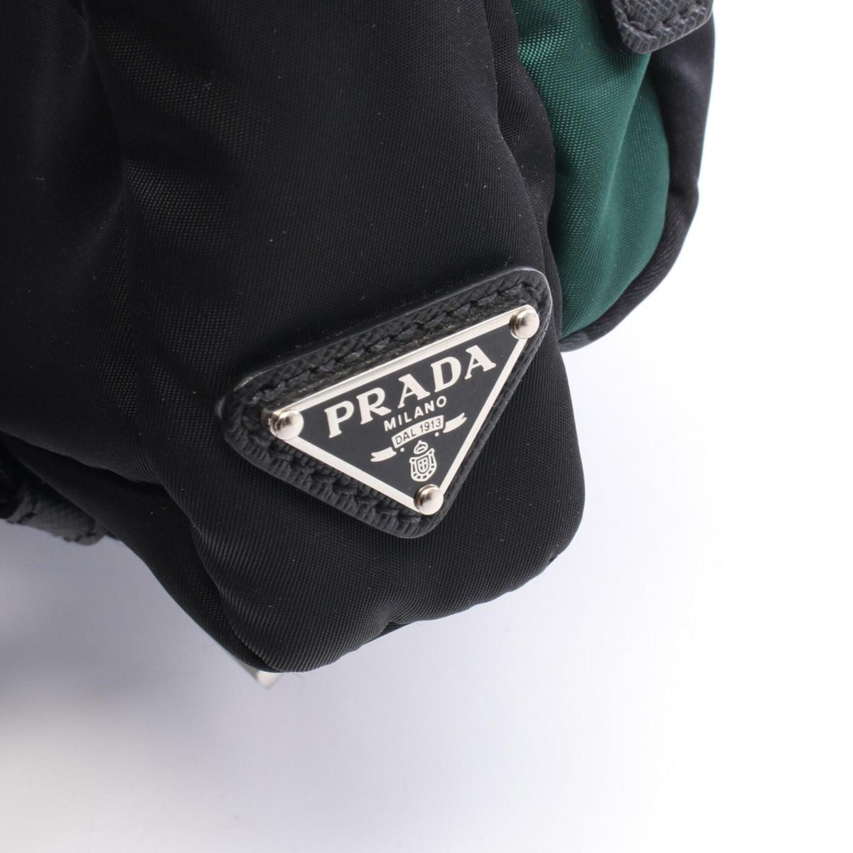 Prada Black Green Multi-Color Nylon Leather Handbag Shoulder Bag (Pre-Owned)