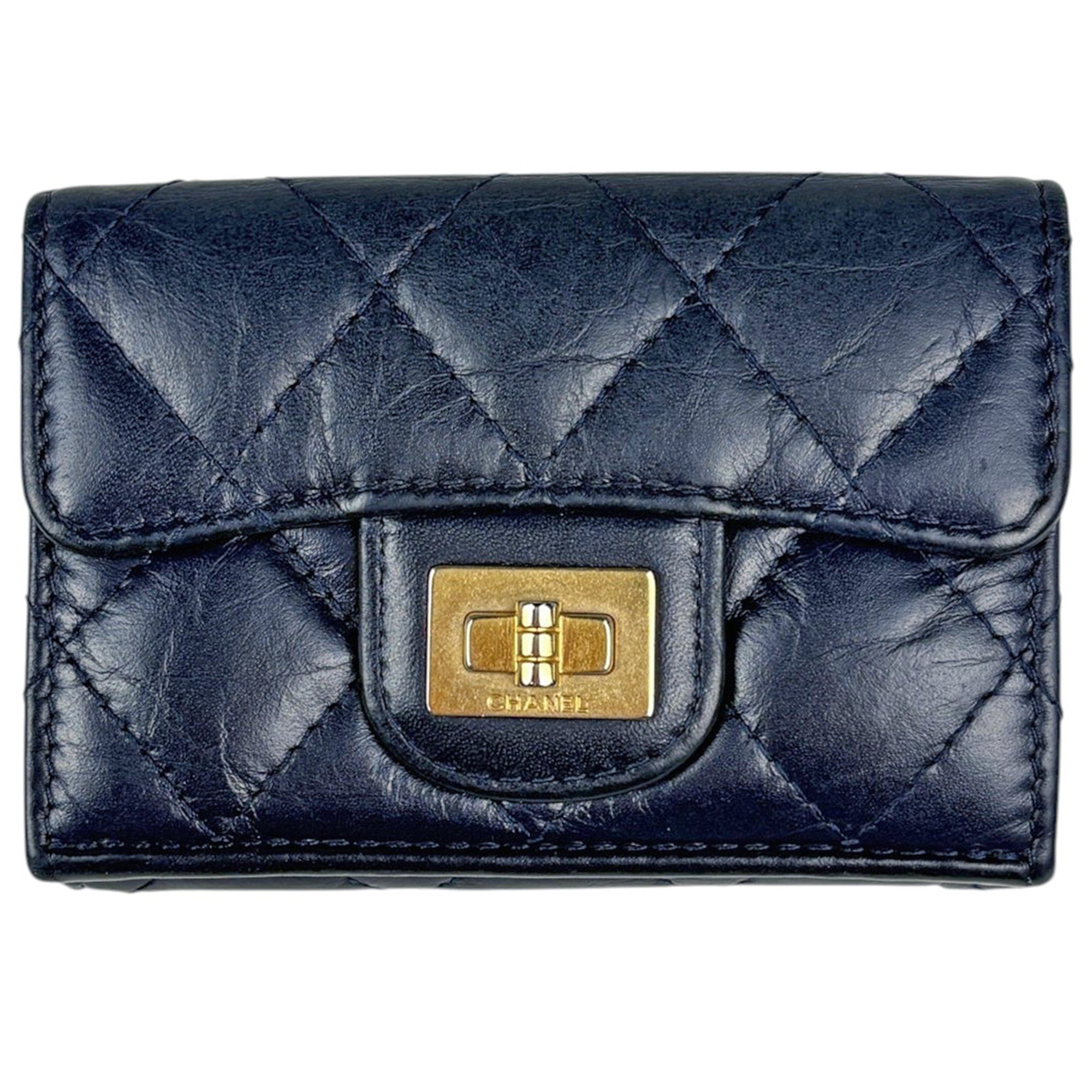 Chanel Navy Leather Wallet (Tri-Fold) (Pre-Owned)