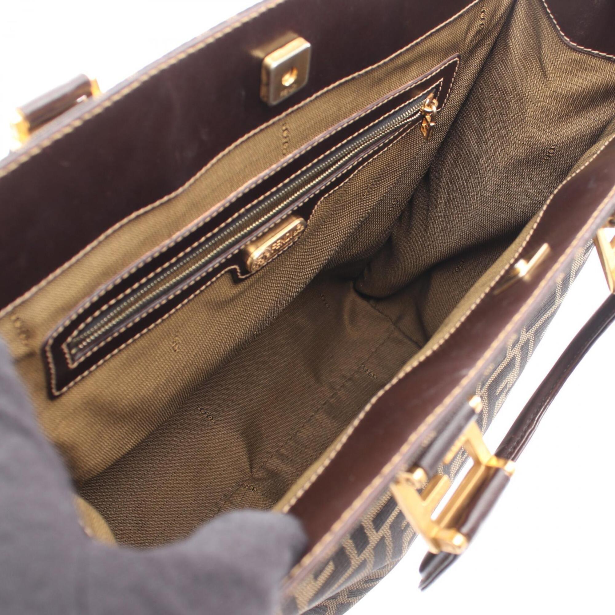 Fendi Zucca Brown Canvas Leather Handbag Tote Bag (Pre-Owned)
