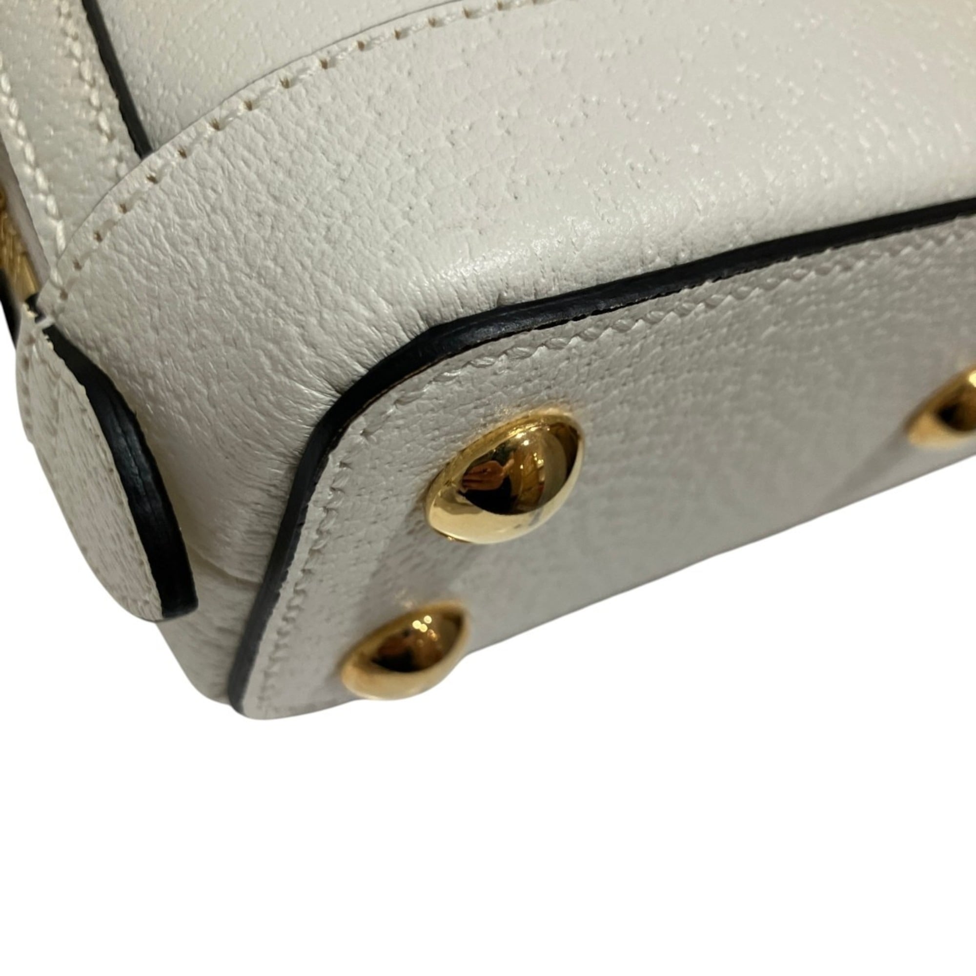 Gucci Horsebit White Leather Canvas Handbag (Pre-Owned)
