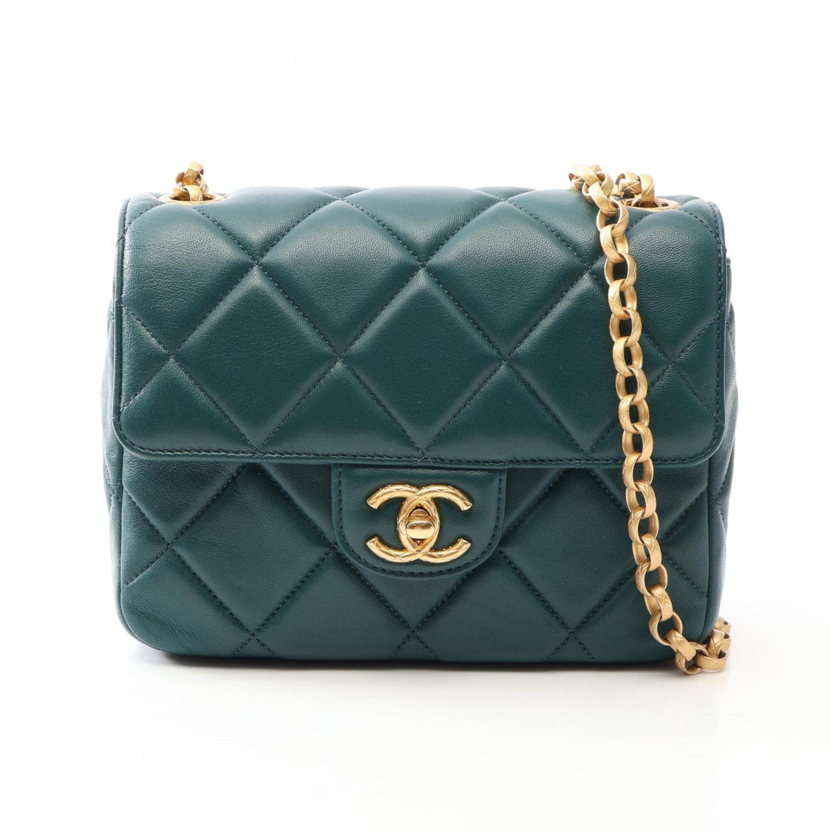 Chanel Green Leather Handbag Shoulder Bag (Pre-Owned)