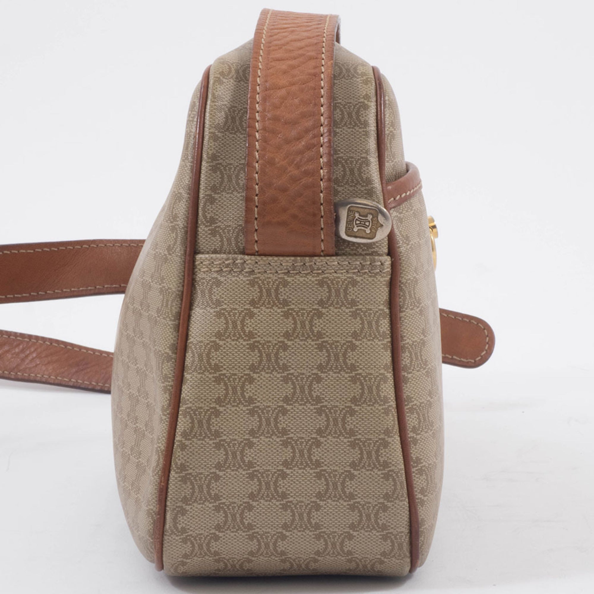 Celine Macadam Beige Brown Leather Pvc Shoulder Bag (Pre-Owned)