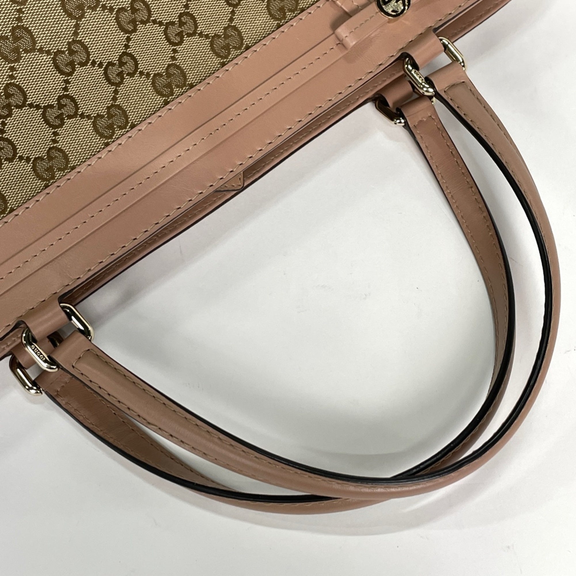 Gucci Beige Pink Gg Canvas Leather Handbag (Pre-Owned)