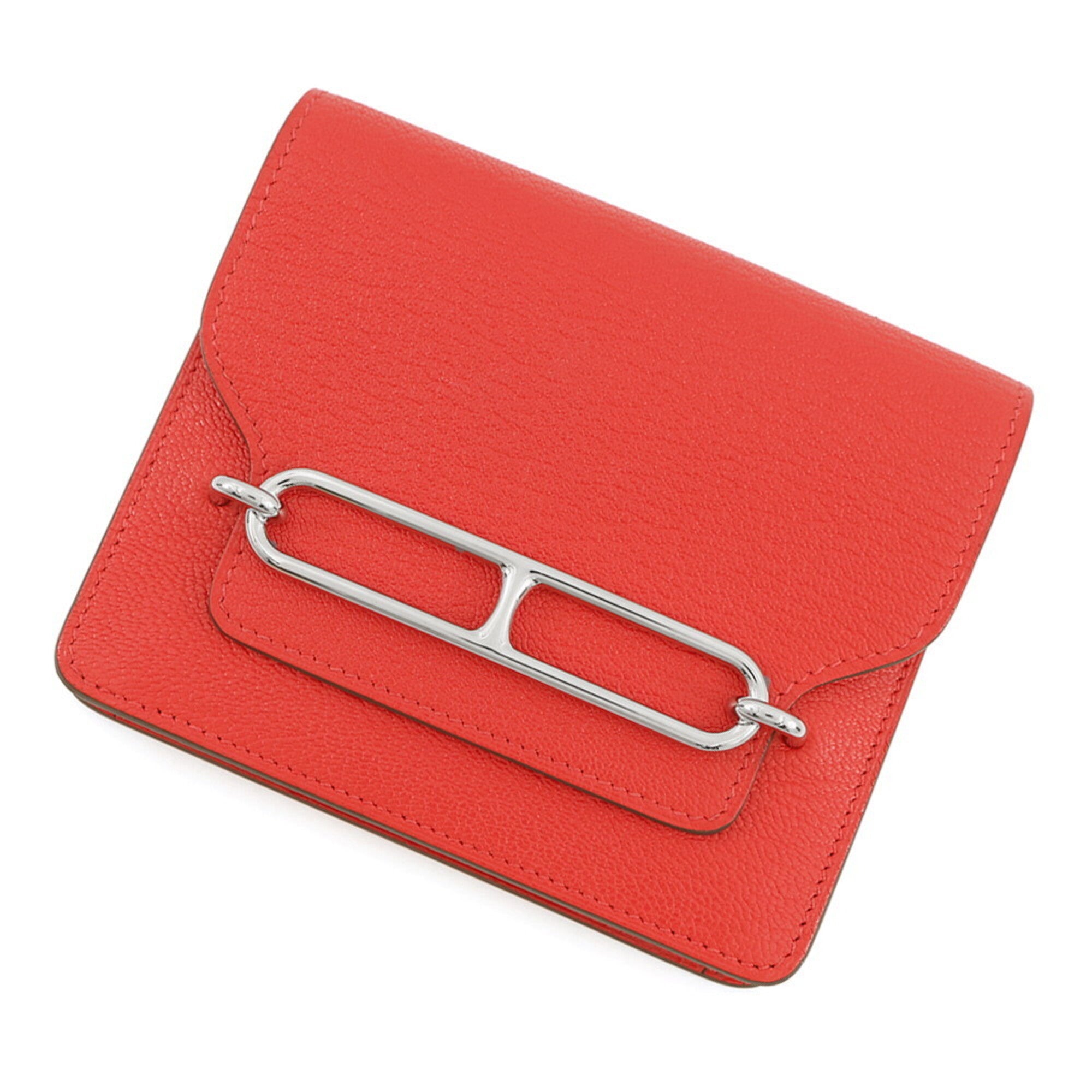 Hermes Orange Orange Red Chevre Myzore Leather Coin Purse/Coin Case (Pre-Owned)