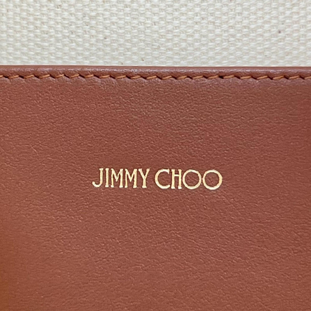 Jimmy Choo Brown White Canvas Leather Tote Bag (Pre-Owned)