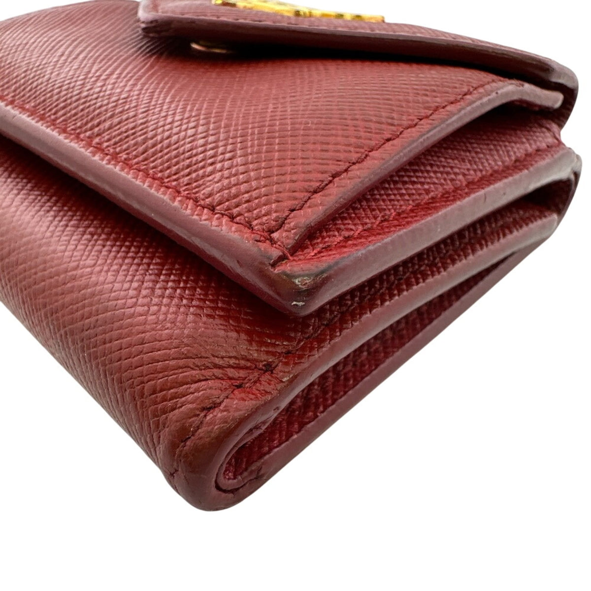 Prada Saffiano Red Color Leather Wallet (Tri-Fold) (Pre-Owned)