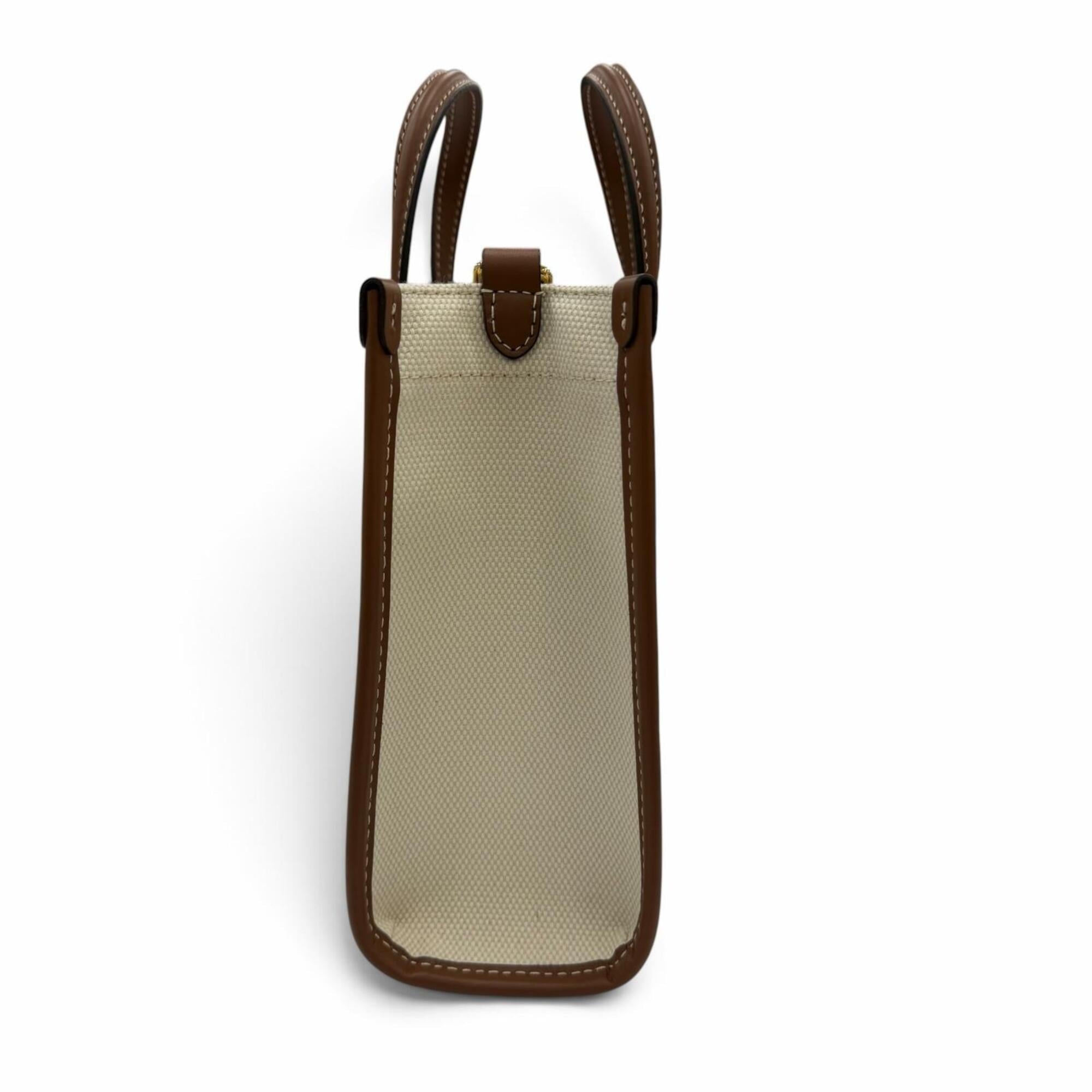 Burberry Brown Ivory Canvas Leather Shoulder Bag Tote Bag (Pre-Owned)