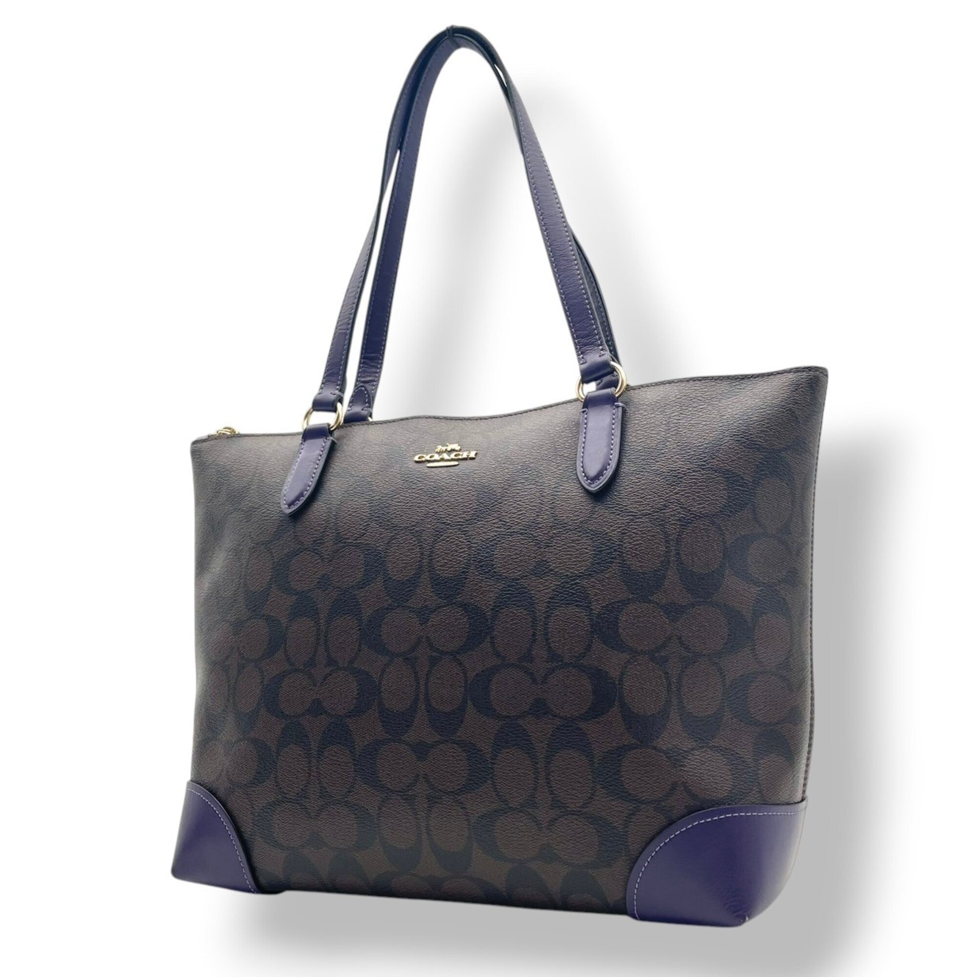 Coach Brown Purple Pvc Leather Handbag Tote Bag (Pre-Owned)
