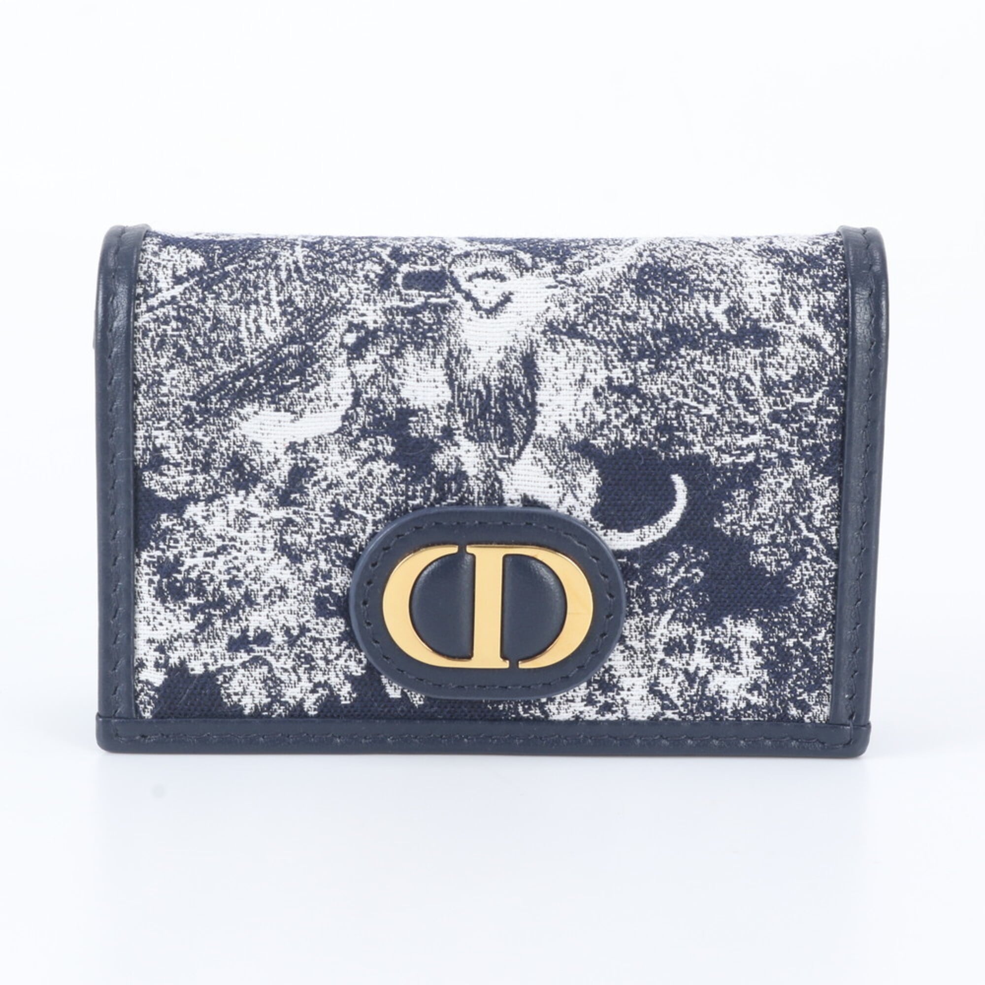 Christian Dior Navy White Leather Canvas Wallet (Tri-Fold) (Pre-Owned)