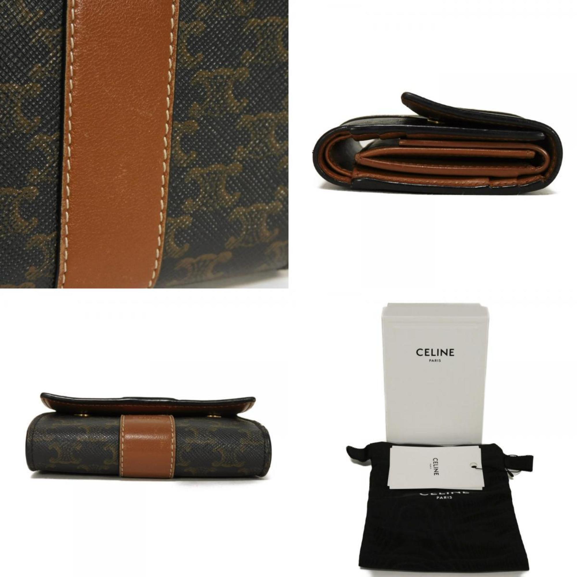 Celine Black Brown Coated Canvas Leather Wallet (Tri-Fold) (Pre-Owned)