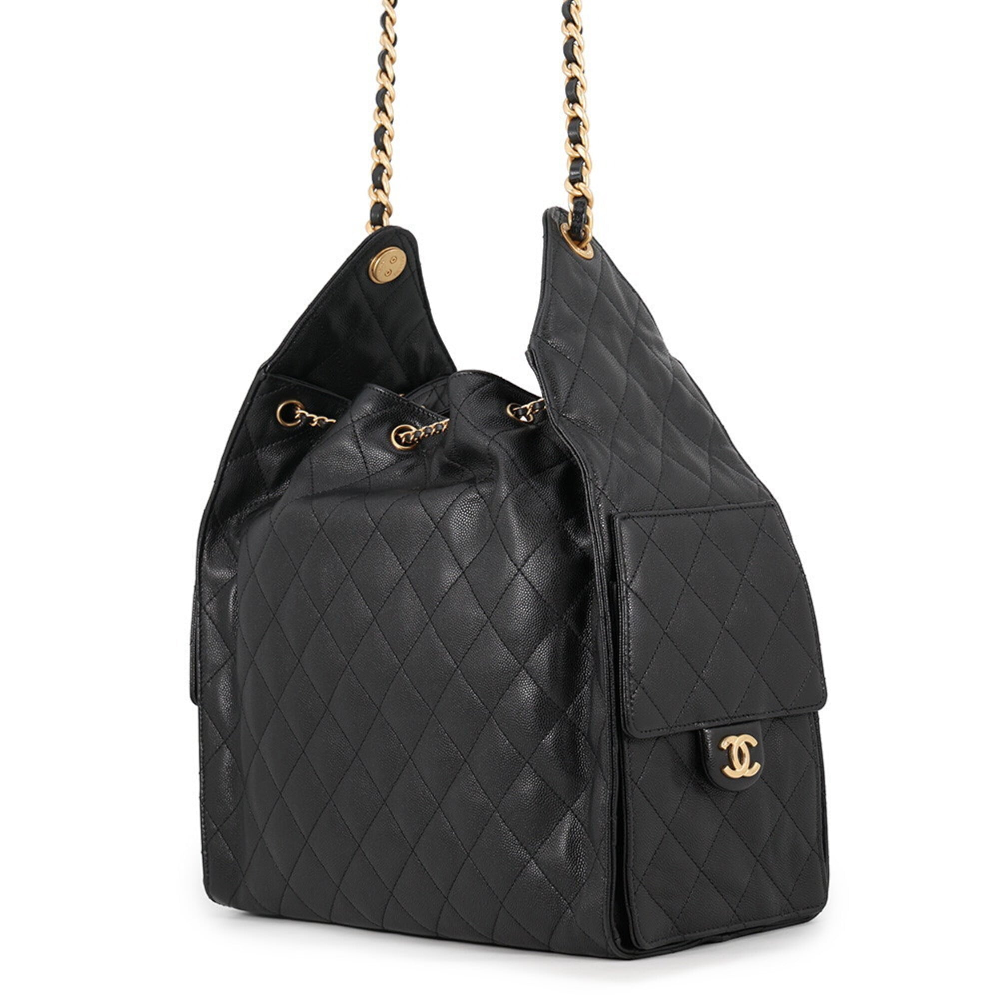 Chanel Matelasse Black Grained Calfskin Handbag Shoulder Bag (Pre-Owned)