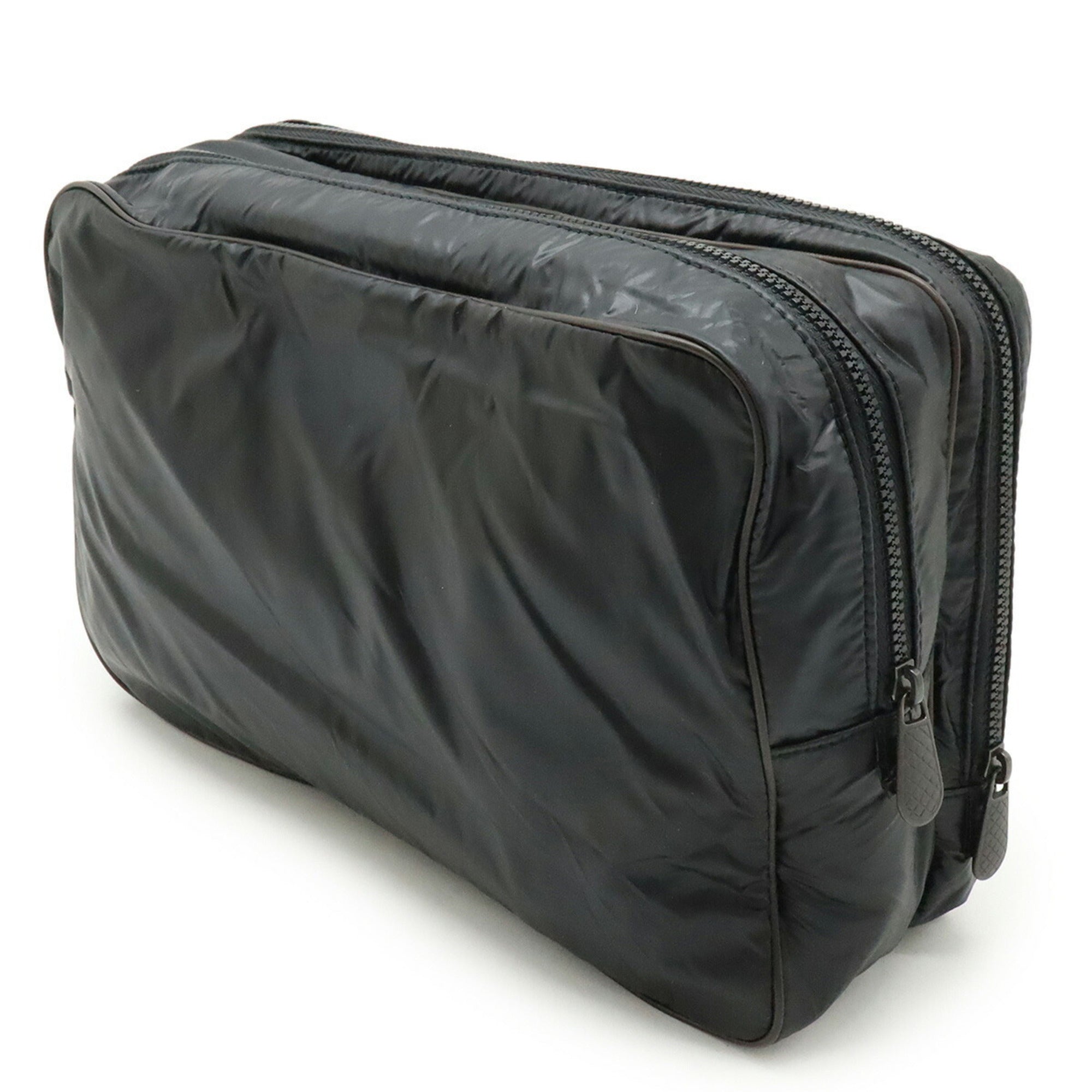 Bottega Veneta Black Dark Brown Nylon Leather Clutch Bag Pouch (Pre-Owned)