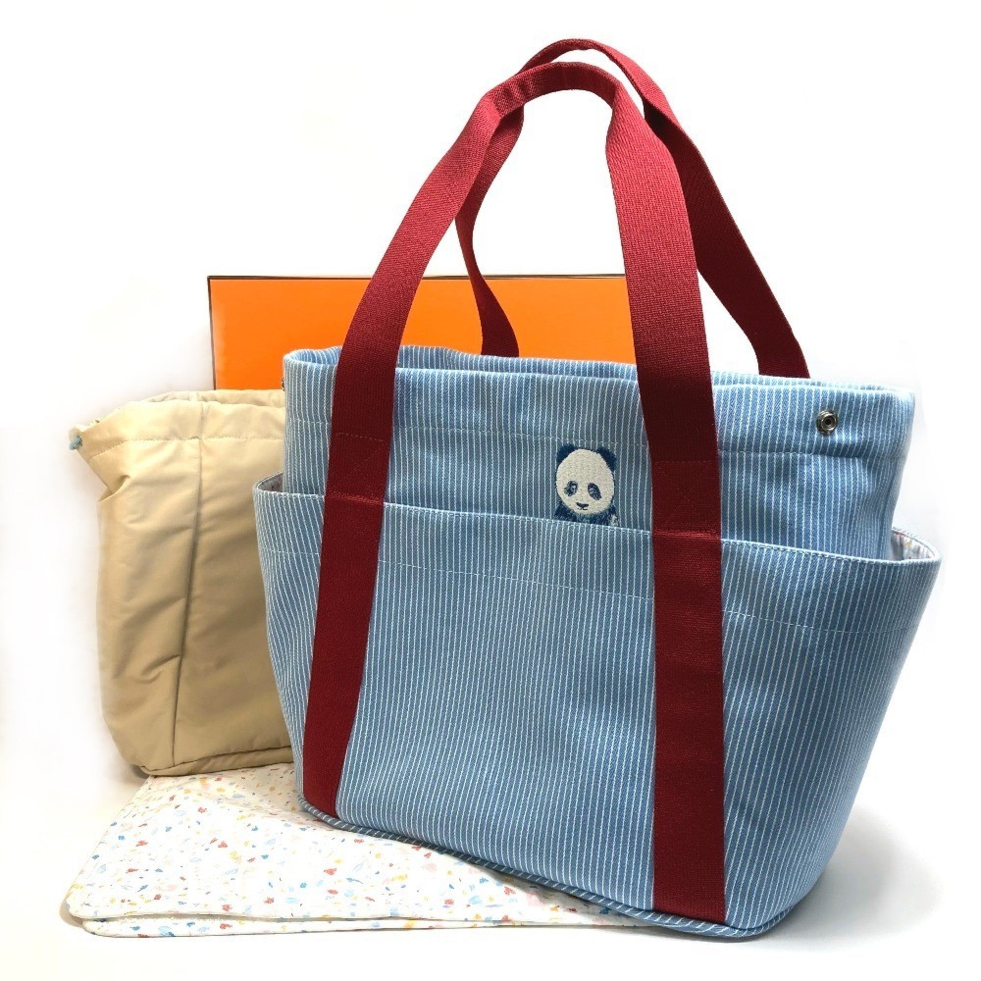 Hermes Blue Red Color Canvas Tote Bag (Pre-Owned)