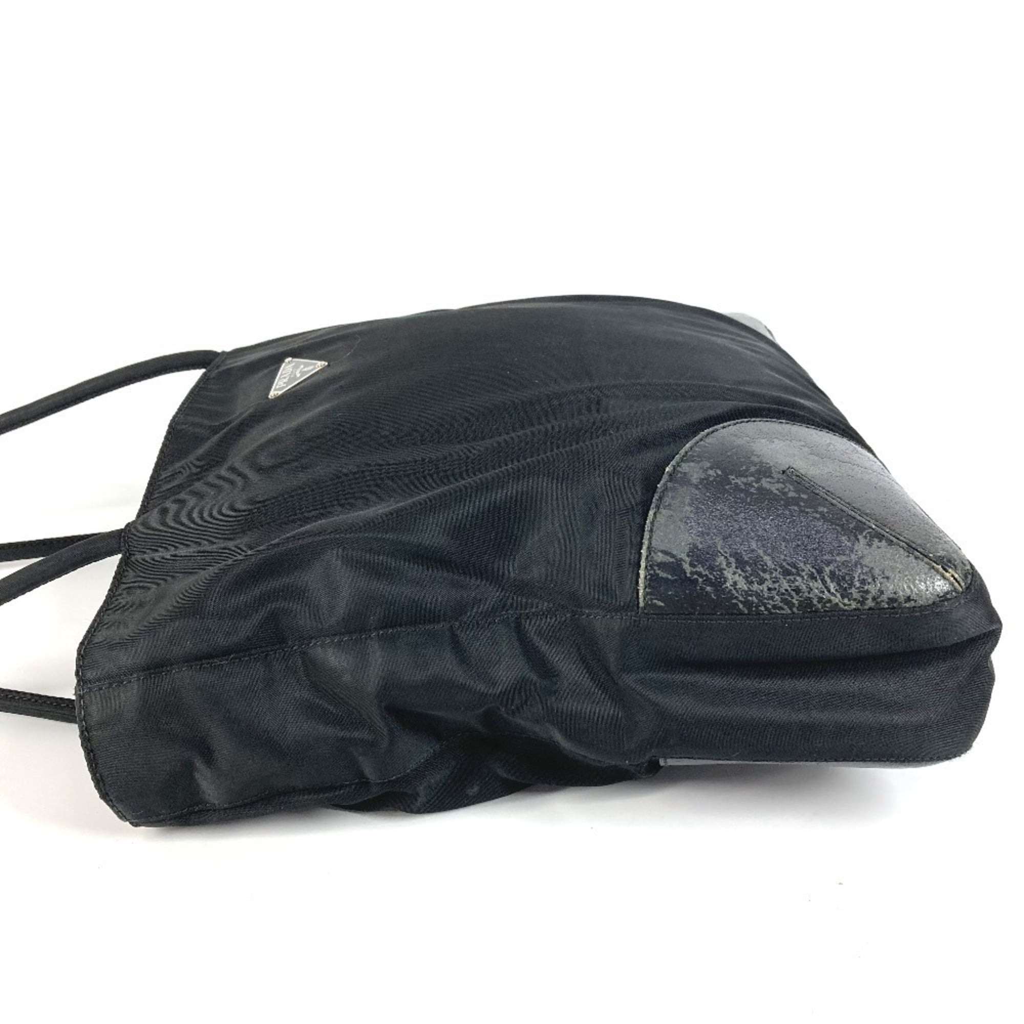 Prada Black Nylon Leather Shoulder Bag Tote Bag (Pre-Owned)