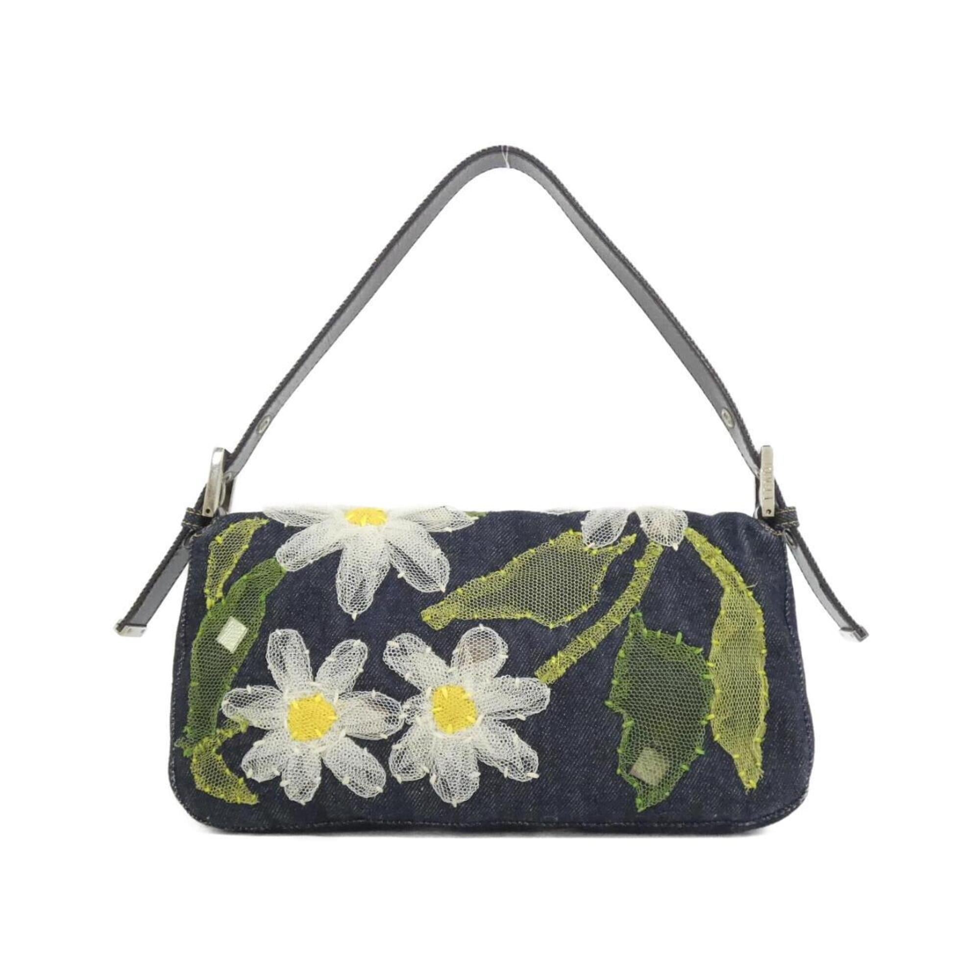Fendi Baguette Green Navy White Yellow Denim Shoulder Bag (Pre-Owned)