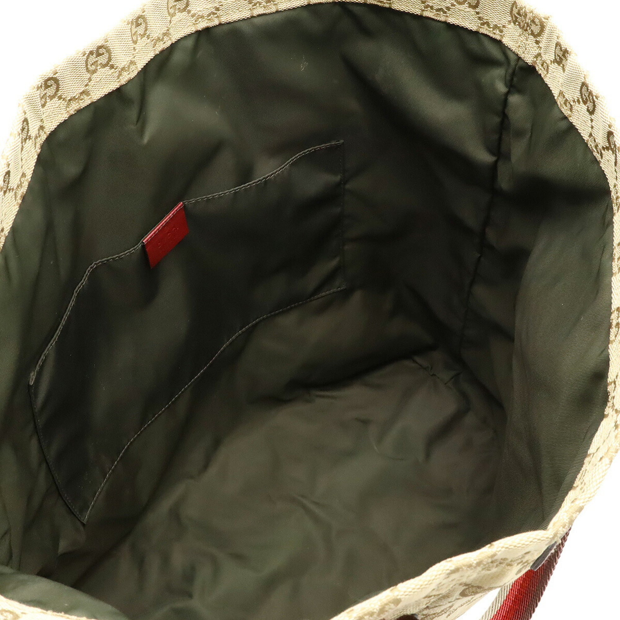 Gucci Beige Multi-Color Red Color Canvas Leather Shoulder Bag Tote Bag (Pre-Owned)