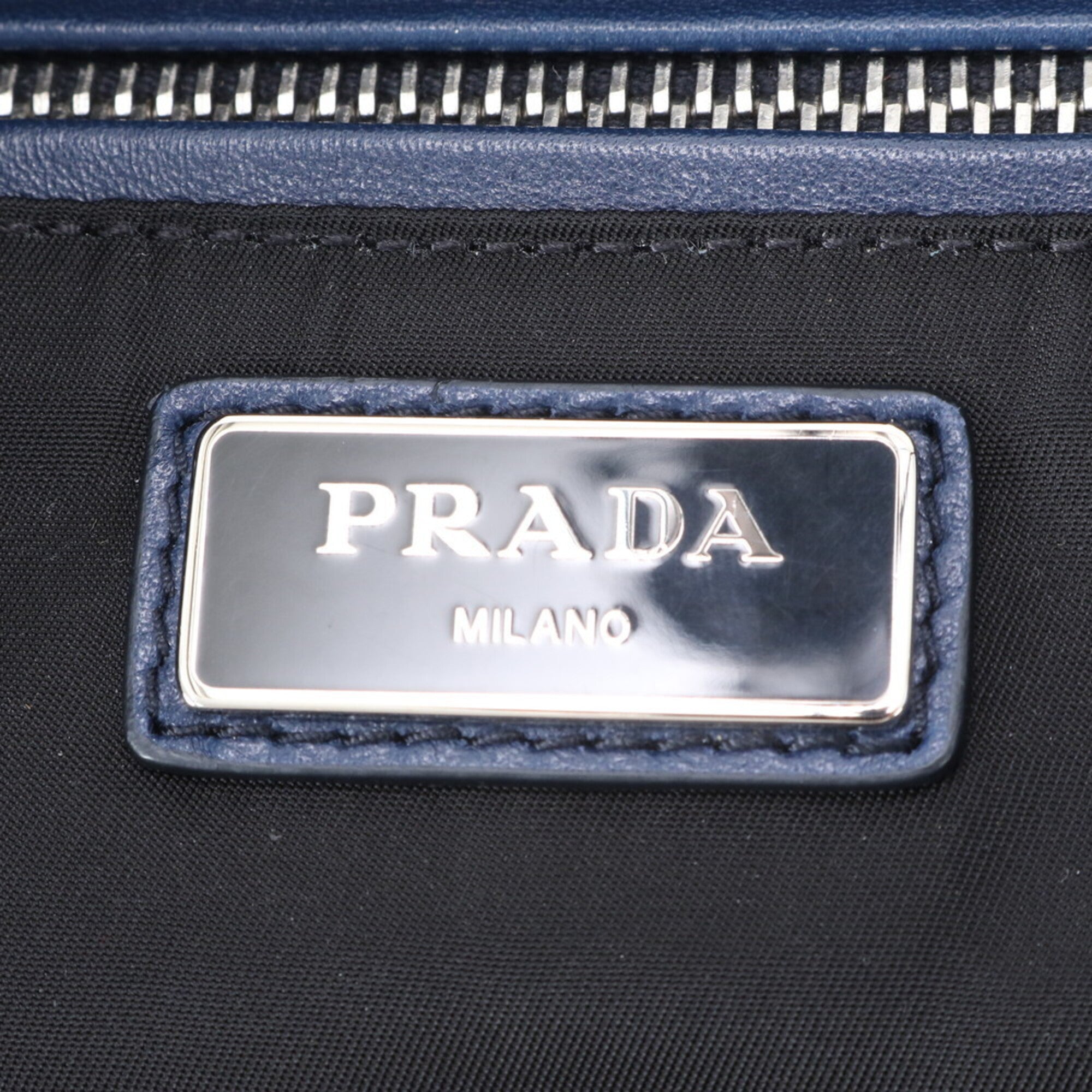 Prada Blue Navy Nylon Leather Backpack Handbag (Pre-Owned)