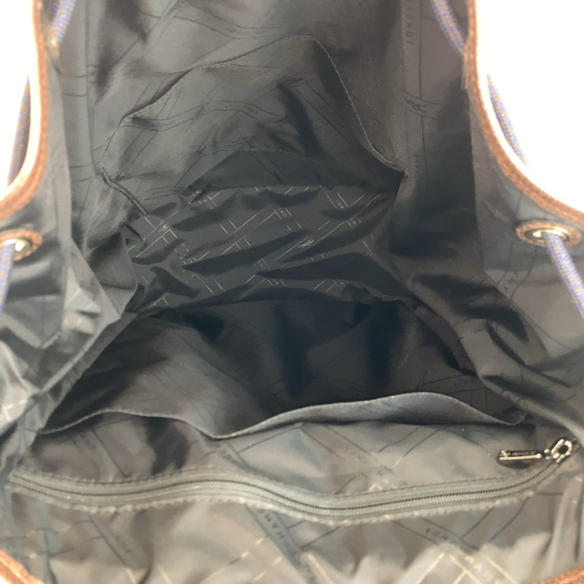 Longchamp Brown Navy Canvas Leather Backpack (Pre-Owned)
