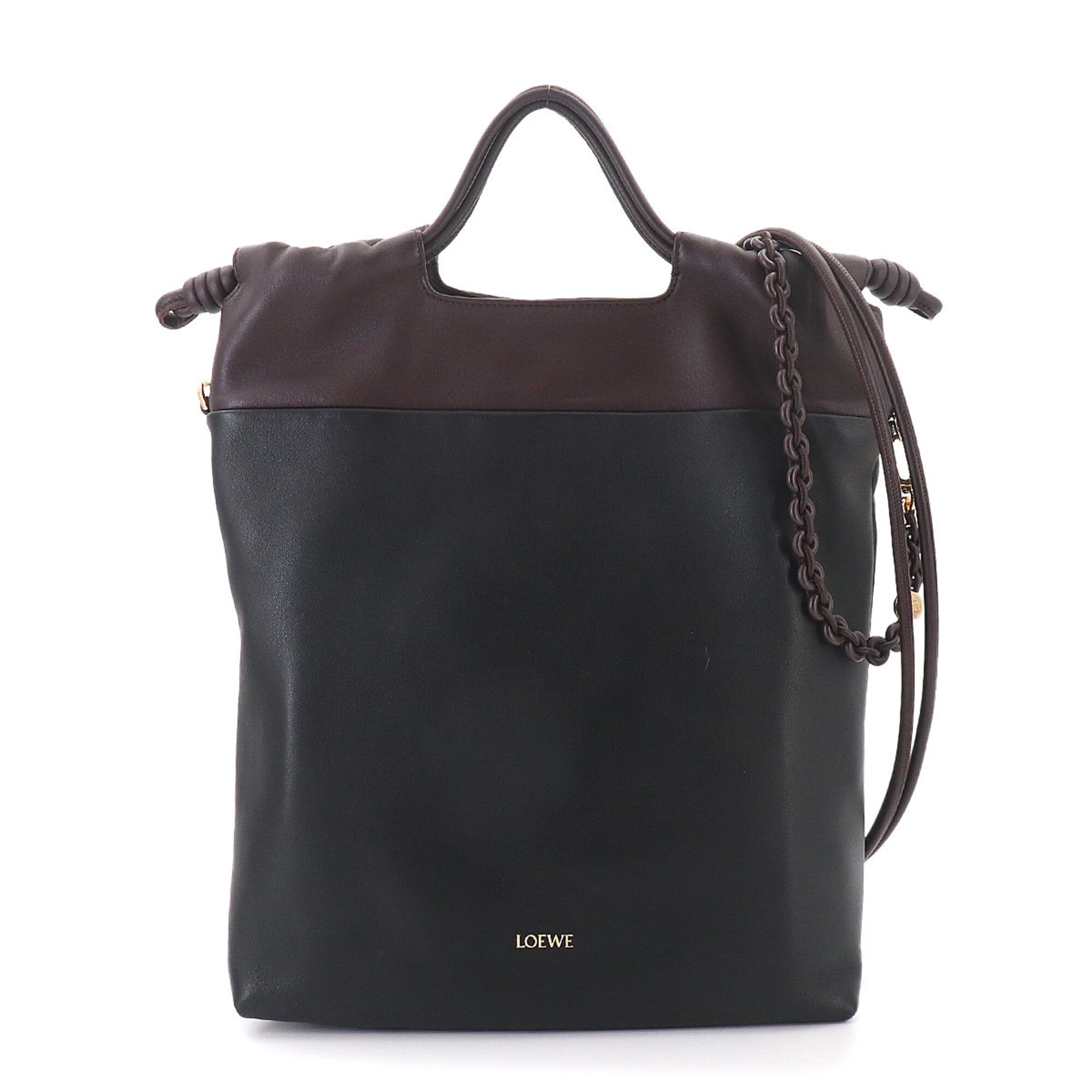 Loewe Black Dark Brown Leather Handbag Tote Bag (Pre-Owned)