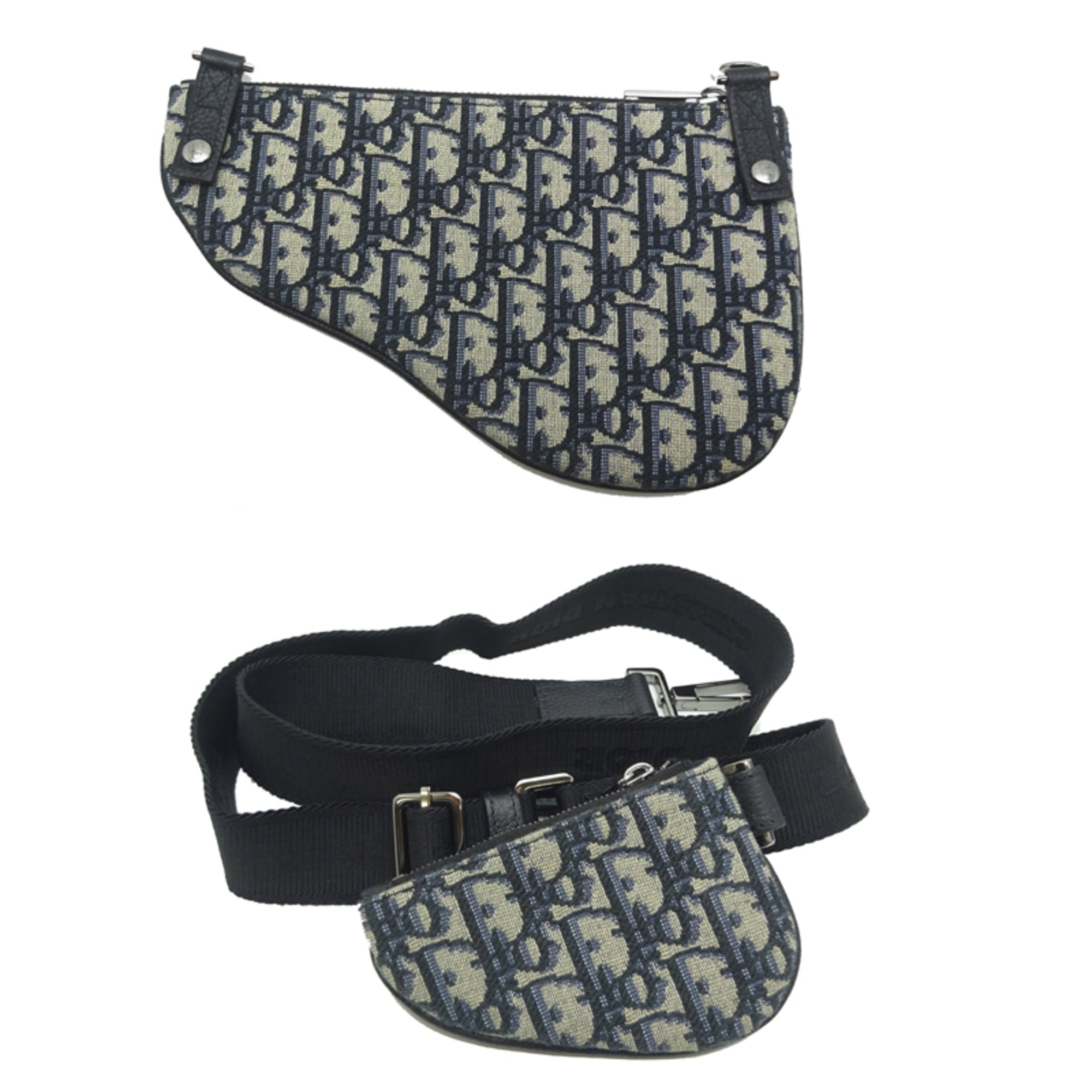 Christian Dior Navy Jacquard Pouch Shoulder Bag (Pre-Owned)