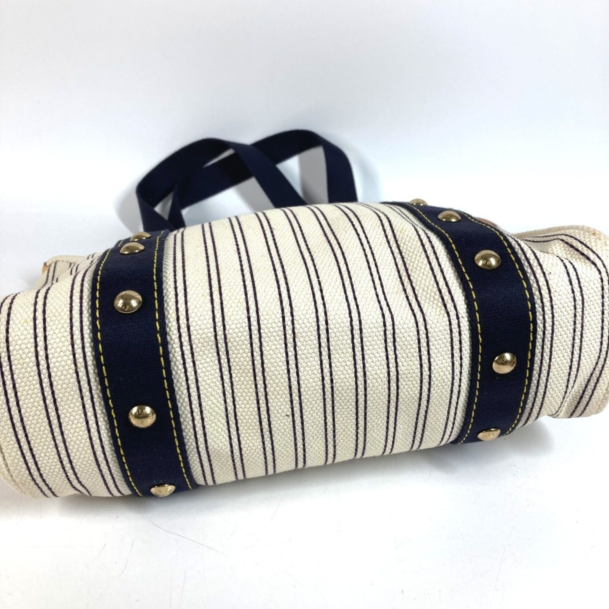 Louis Vuitton Navy White Canvas Shoulder Bag Tote Bag (Pre-Owned)