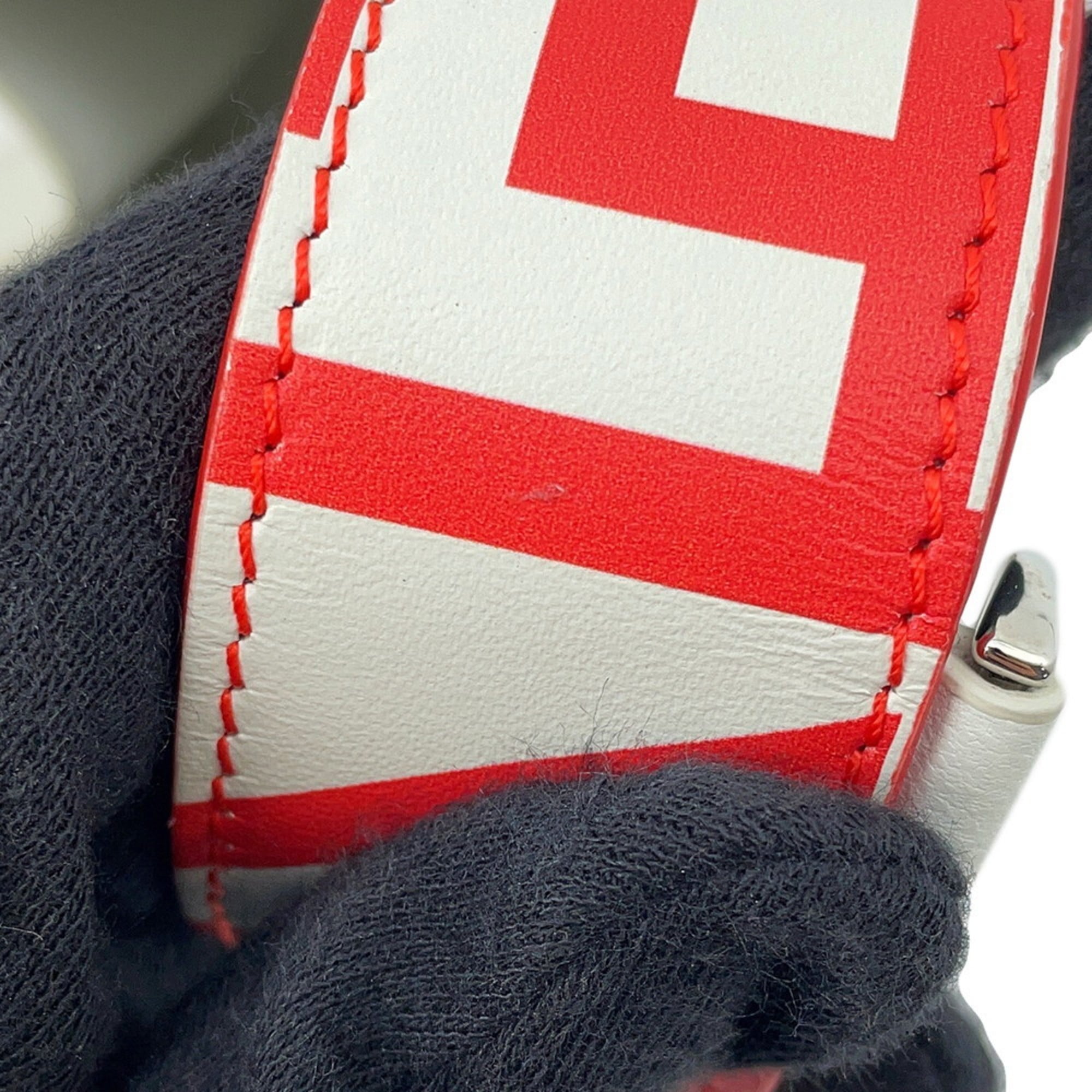Fendi Red Color White Leather Handbag Shoulder Bag (Pre-Owned)