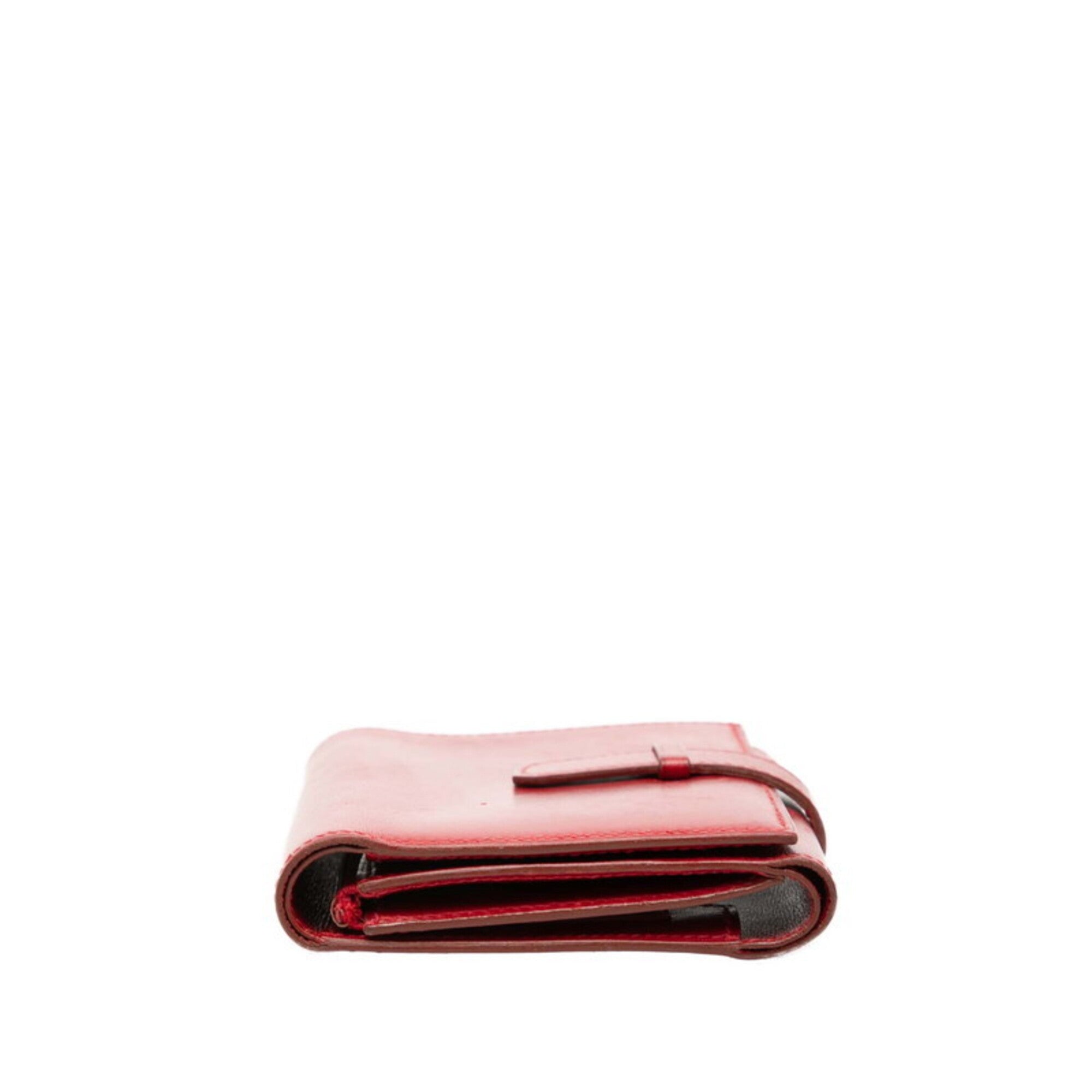 Hermes Red Color Box Calf Leather Wallet (Tri-Fold) (Pre-Owned)