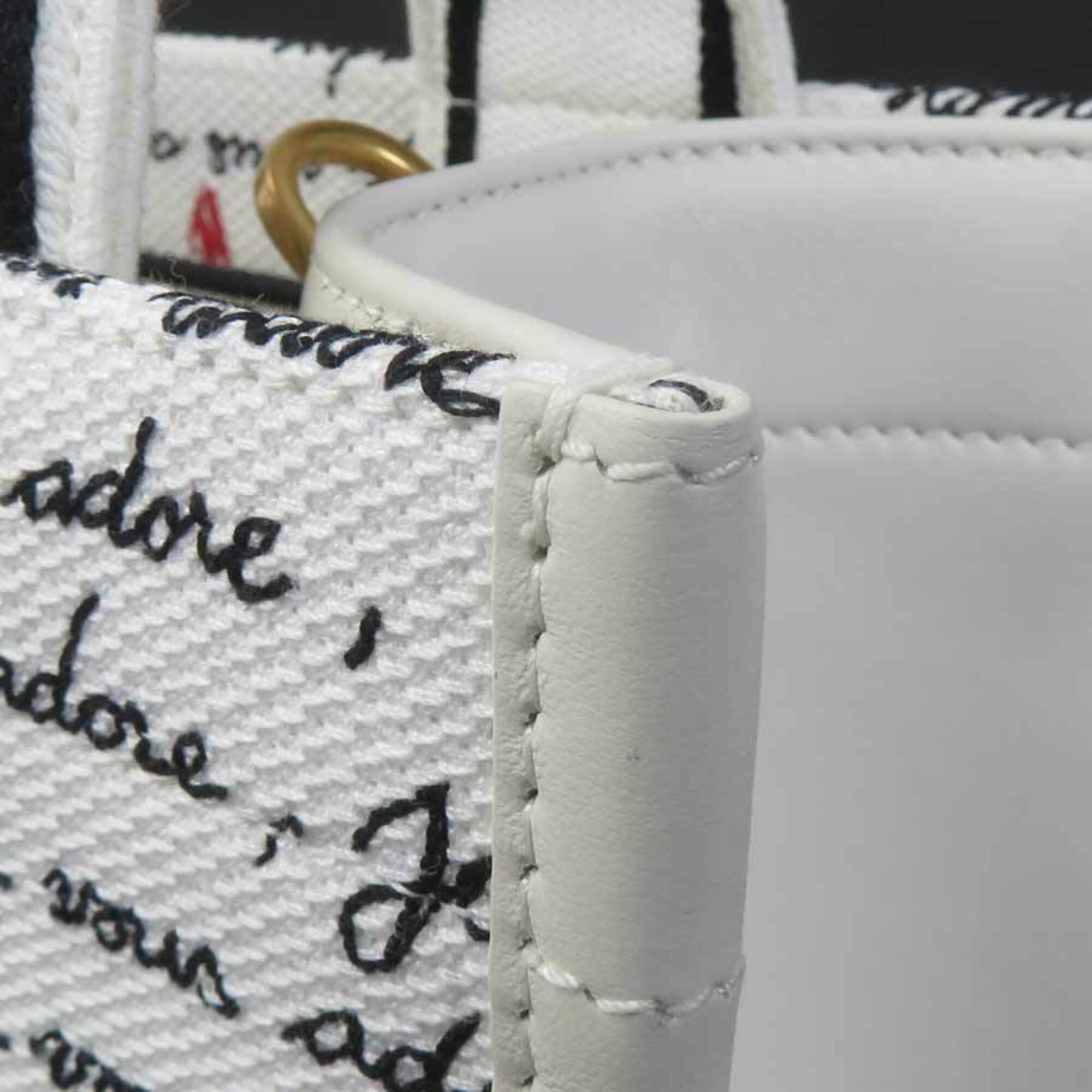 Christian Dior Black Red Color White Canvas Leather Handbag Shoulder Bag (Pre-Owned)
