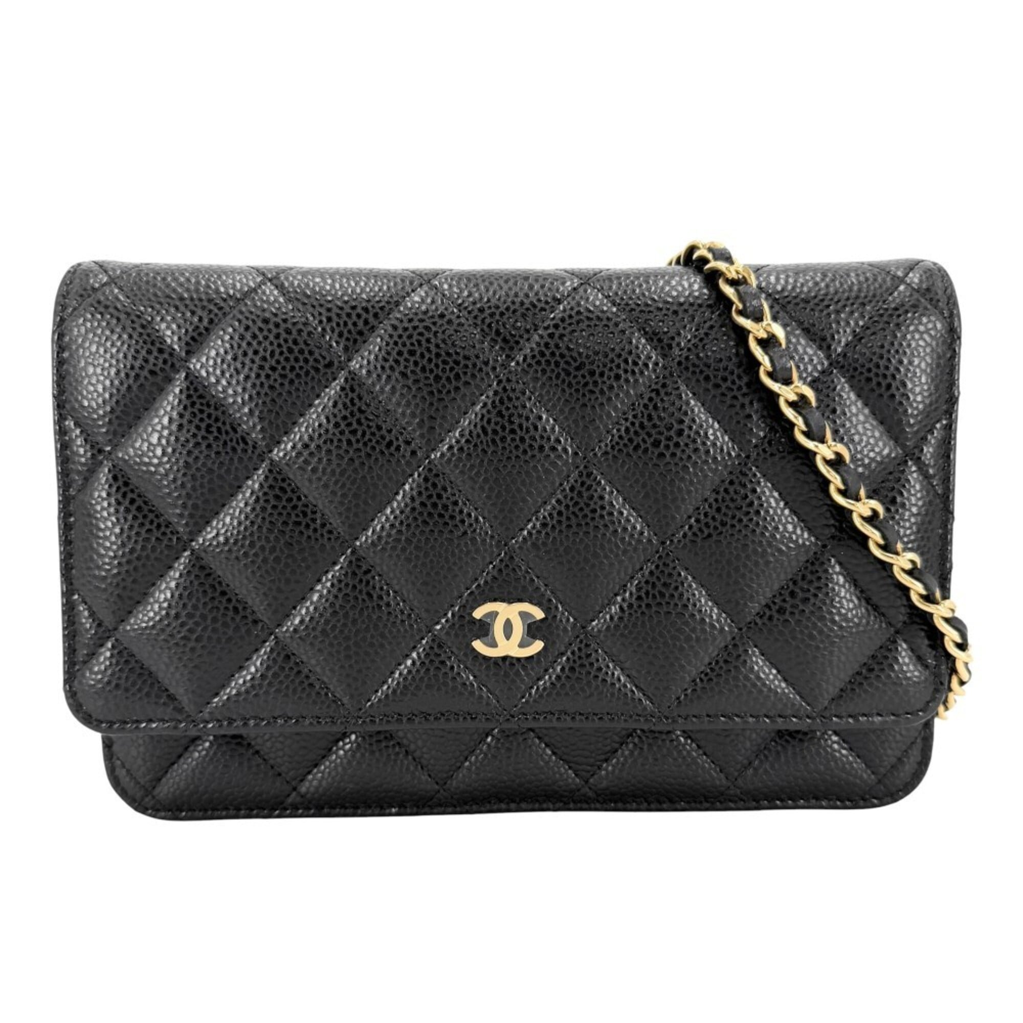 Chanel Matelasse Black Grained Calfskin Chain/Shoulder Wallet (Pre-Owned)