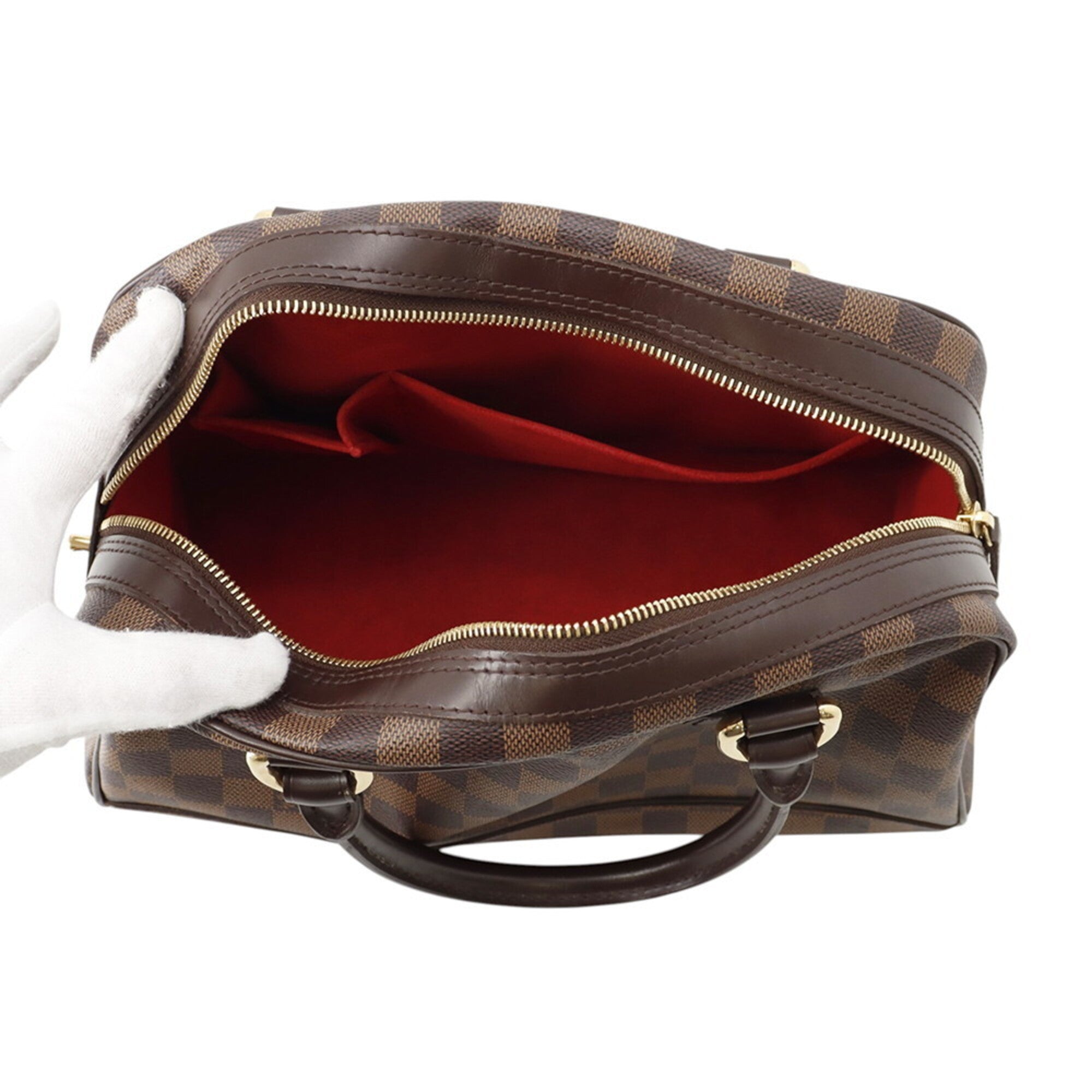 Louis Vuitton Red Color Damier Canvas Handbag (Pre-Owned)
