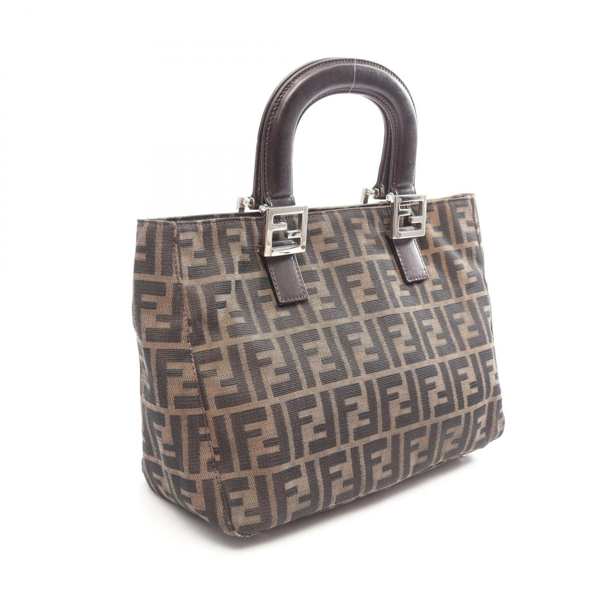 Fendi Zucca Black Brown Canvas Leather Handbag Tote Bag (Pre-Owned)