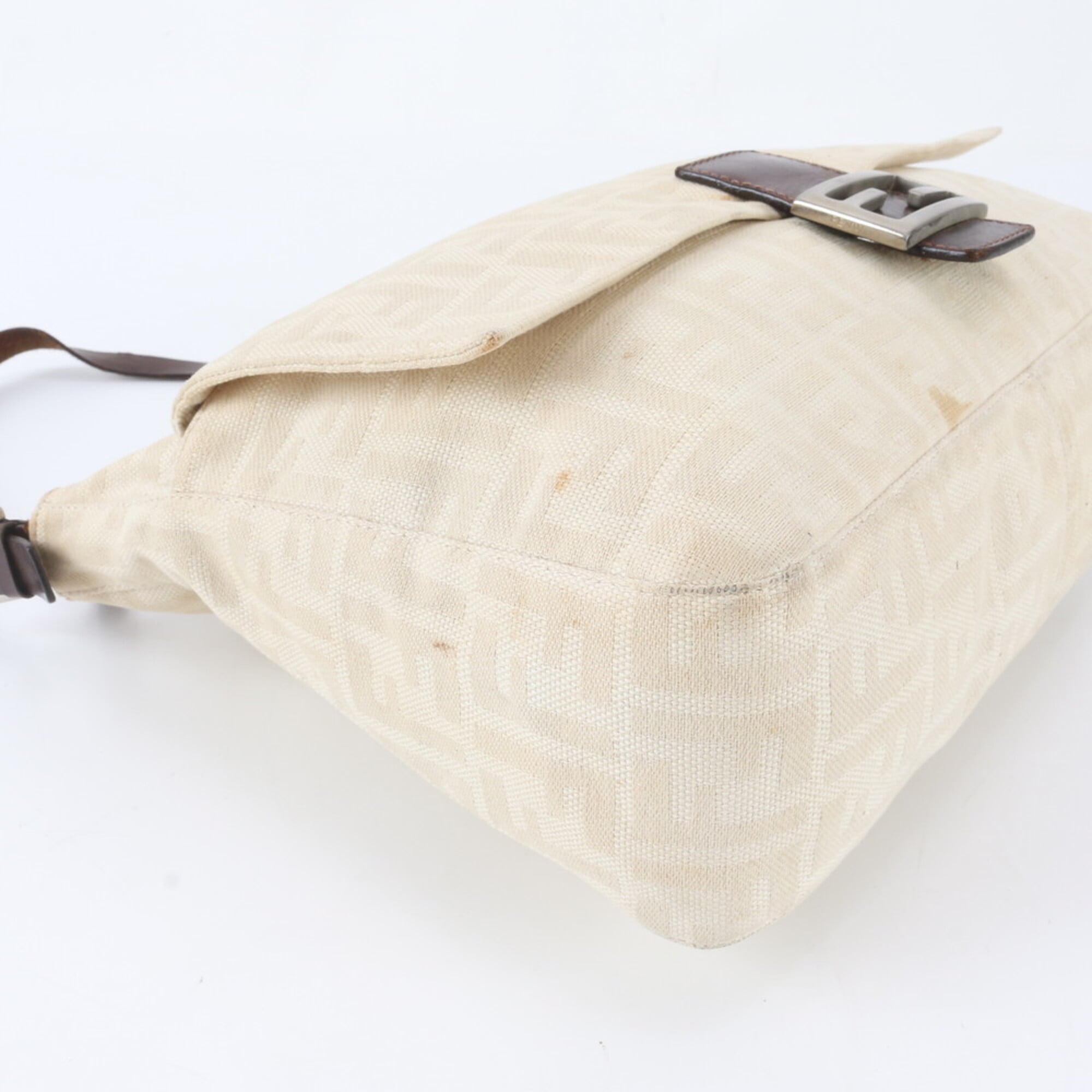Fendi Beige Brown Leather Canvas Handbag Shoulder Bag (Pre-Owned)