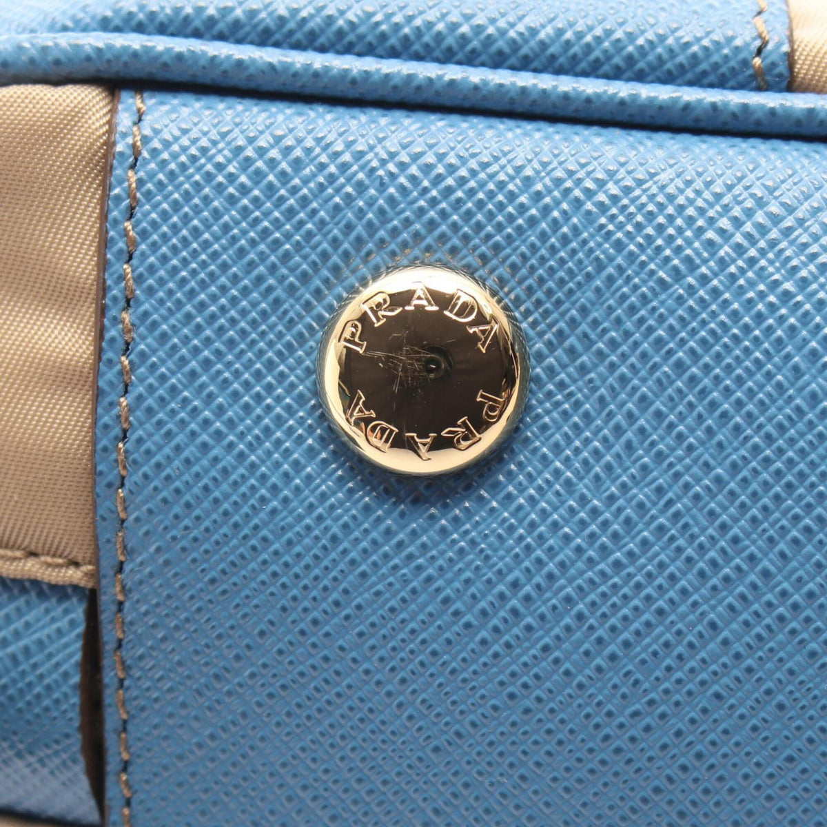 Prada Beige Blue Nylon Saffiano Triangle Handbag (Pre-Owned)