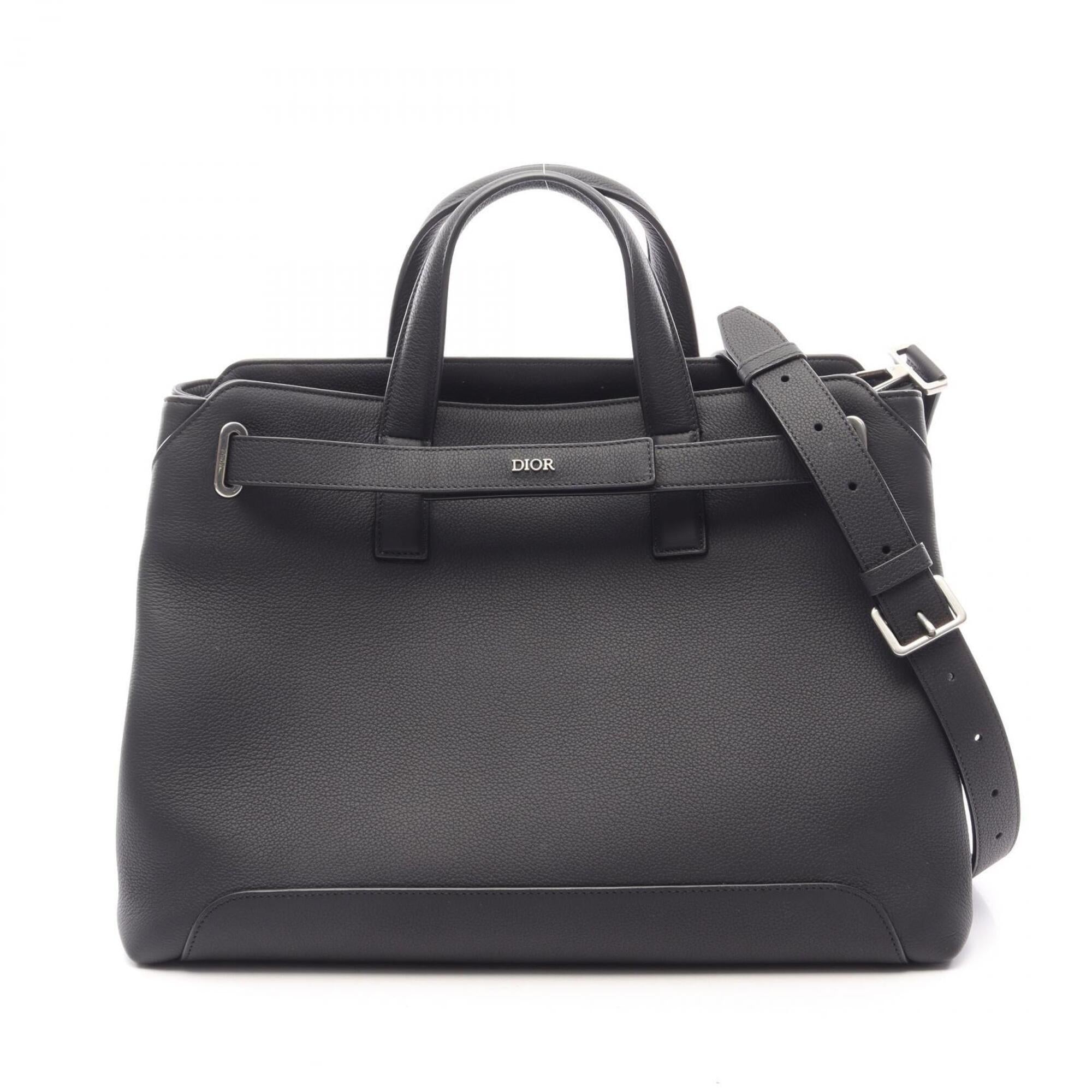 Christian Dior Black Leather Handbag Tote Bag (Pre-Owned)