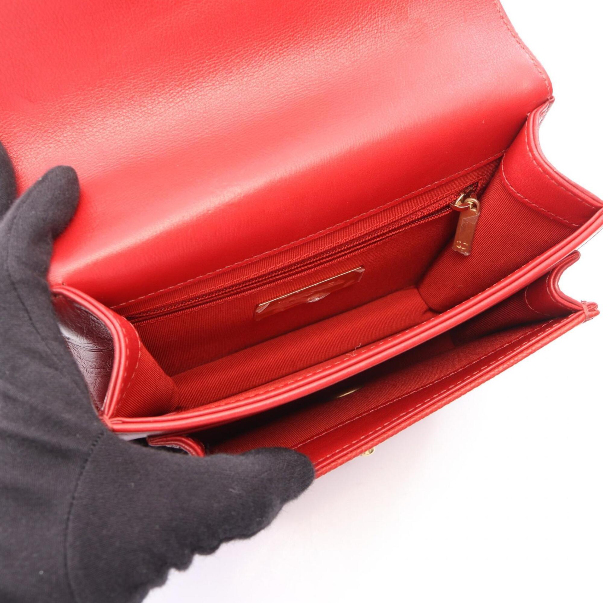 Chanel Red Color Leather Grained Calfskin Handbag Shoulder Bag (Pre-Owned)