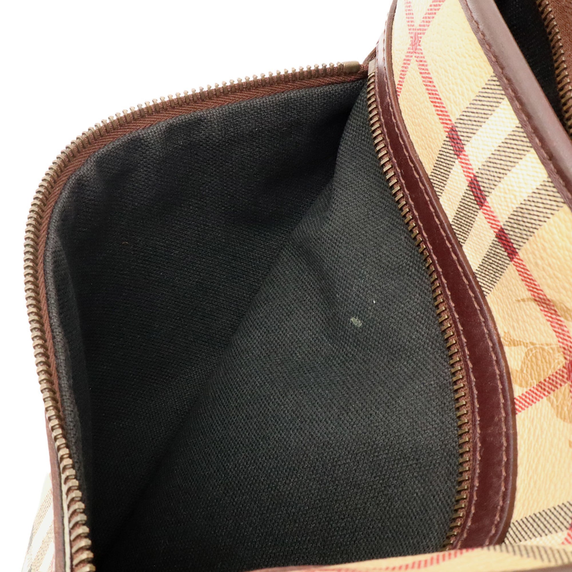 Burberry Beige Black Bordeaux Dark Brown Coated Canvas Leather Shoulder Bag (Pre-Owned)