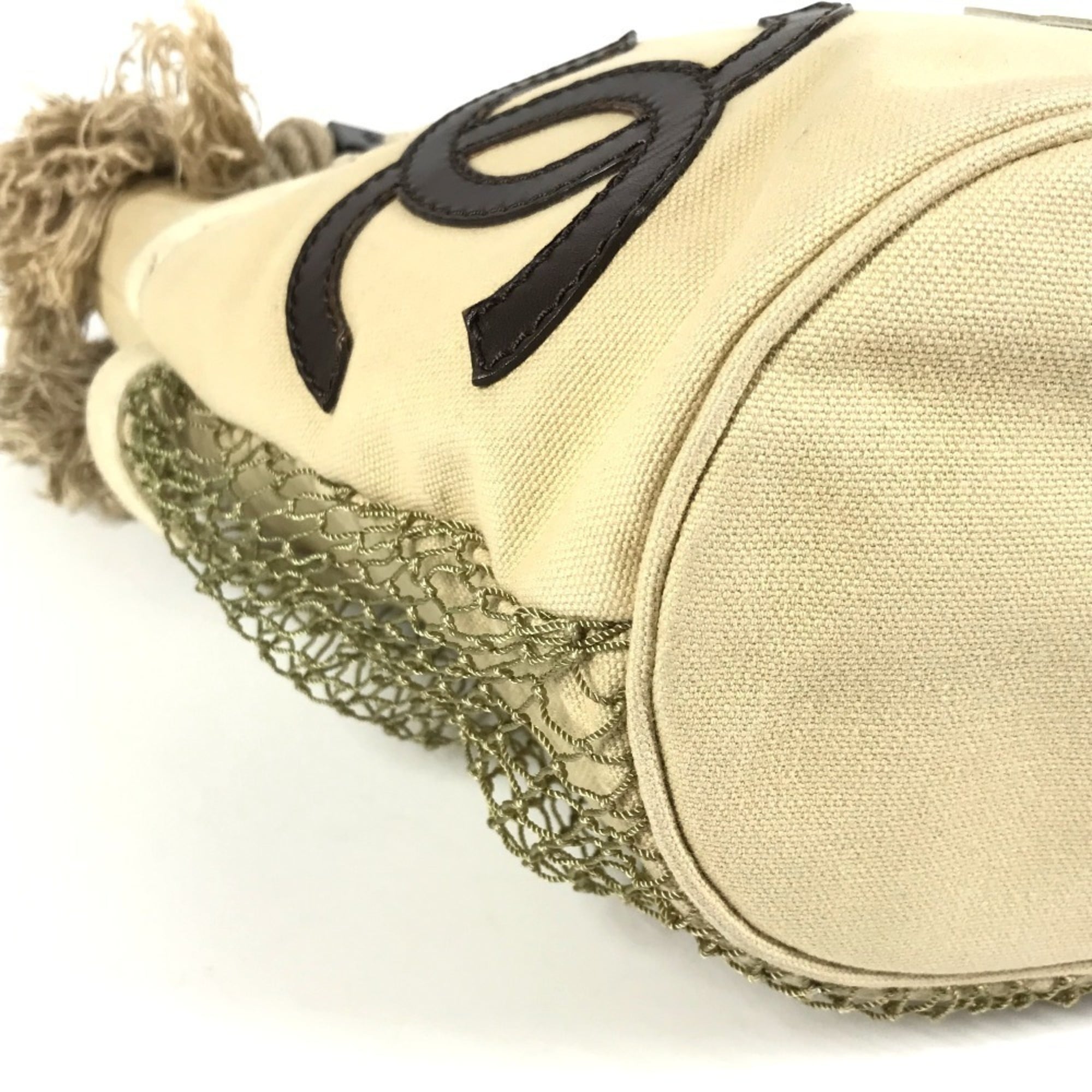 Chanel Beige Canvas Handbag Shoulder Bag (Pre-Owned)