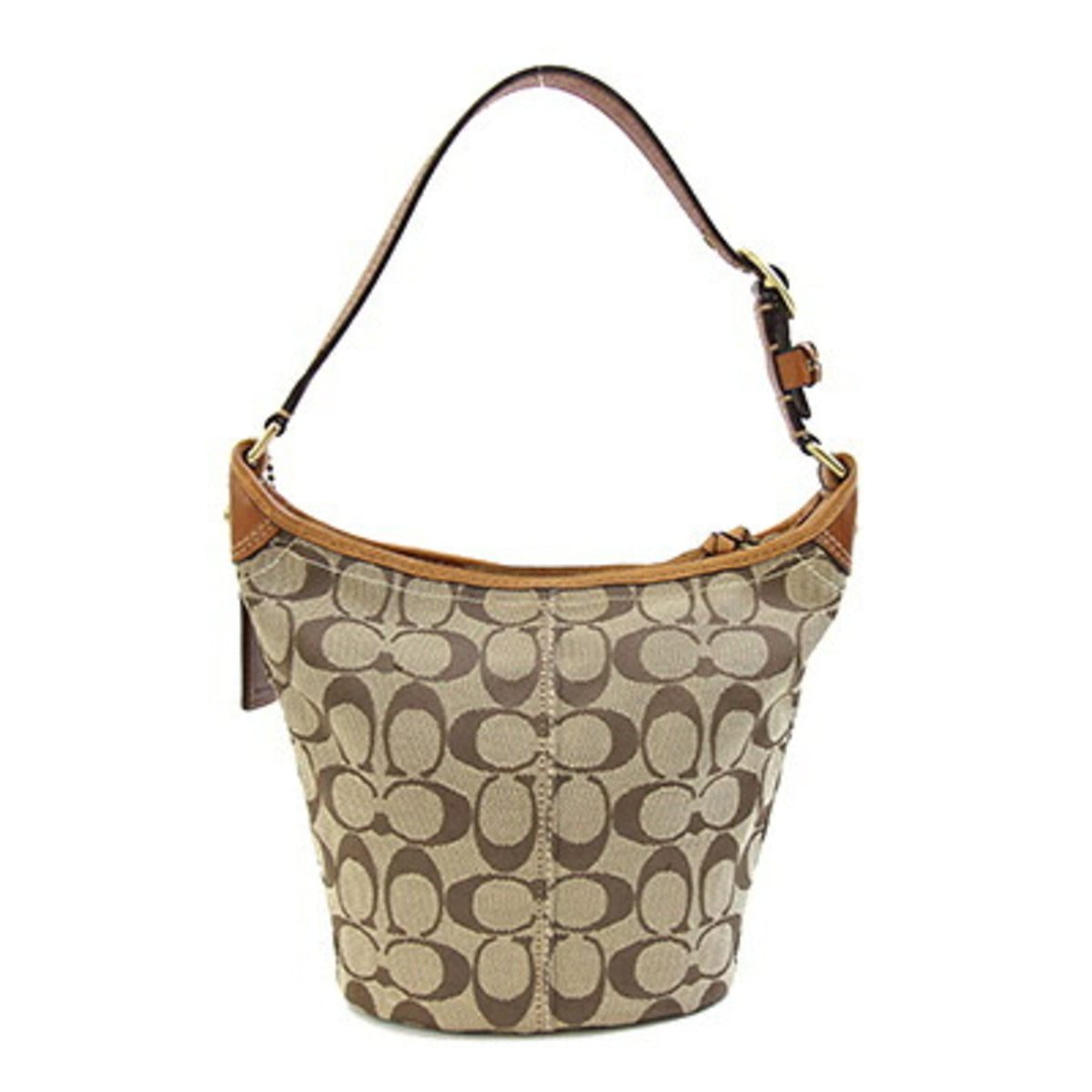 Coach Signature Beige Beige Brown Light Brown Canvas Leather Handbag Shoulder Bag (Pre-Owned)
