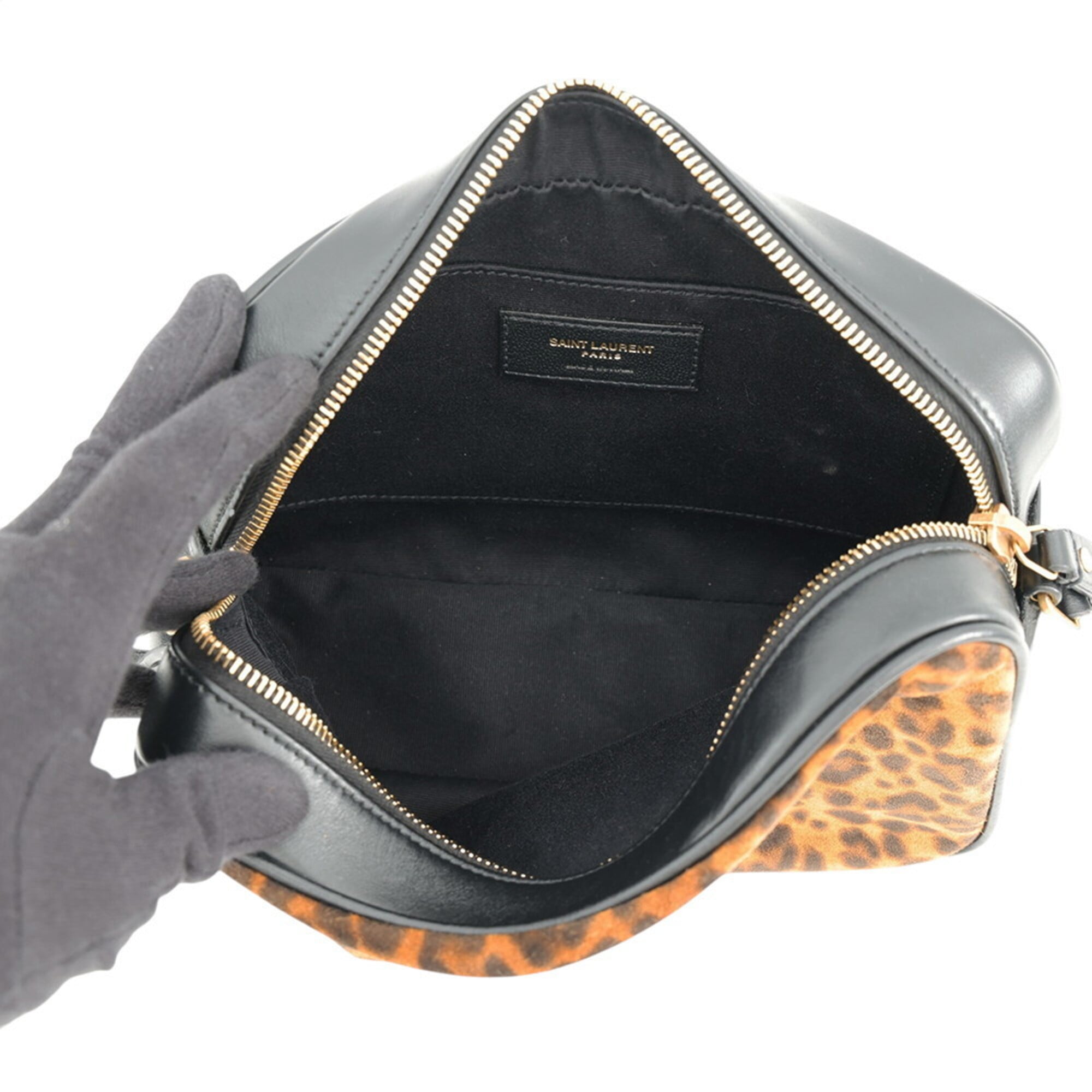 Yves Saint Laurent Black Brown Suede Leather Handbag Shoulder Bag (Pre-Owned)