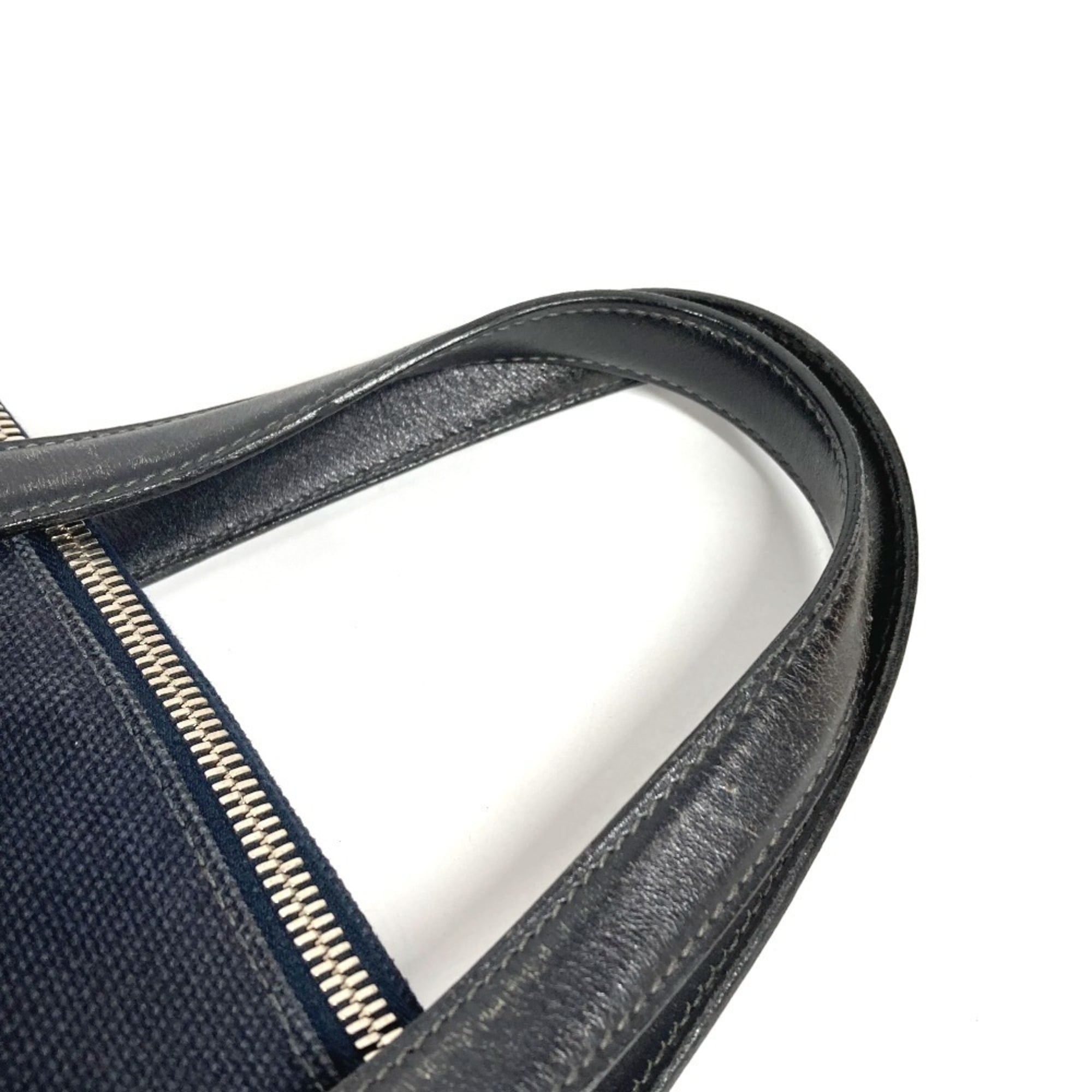 Hermes Black Navy Canvas Leather Boston Bag Handbag Tote Bag (Pre-Owned)