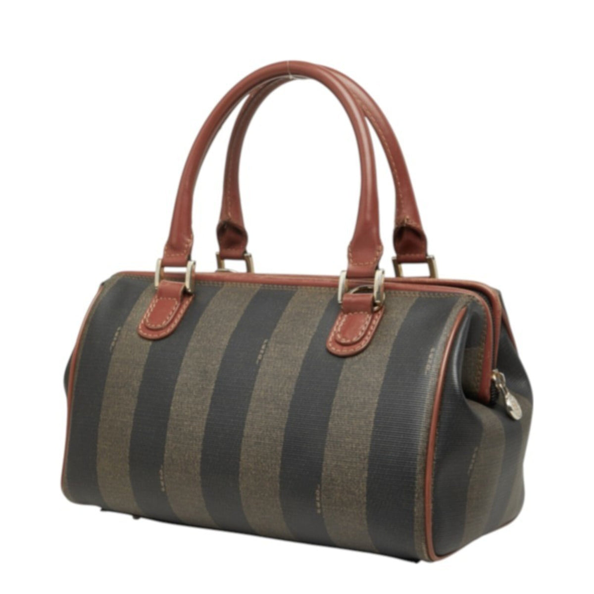 Fendi Pequin Khaki Brown Pvc Leather Boston Bag Shoulder Bag (Pre-Owned)